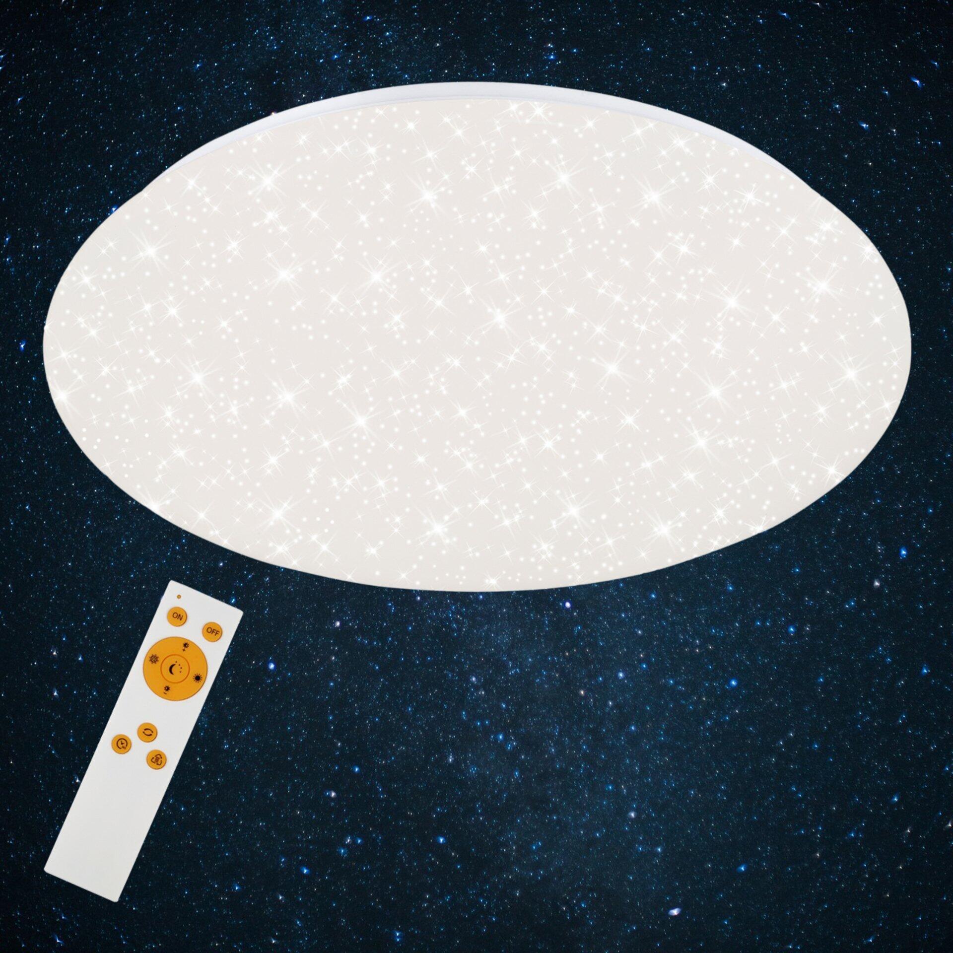 Wand- und Deckenleuchte BRILO mit Sternenhimmel-Projektion und Fernbedienung zur Steuerung von Helligkeit und Funktionen.