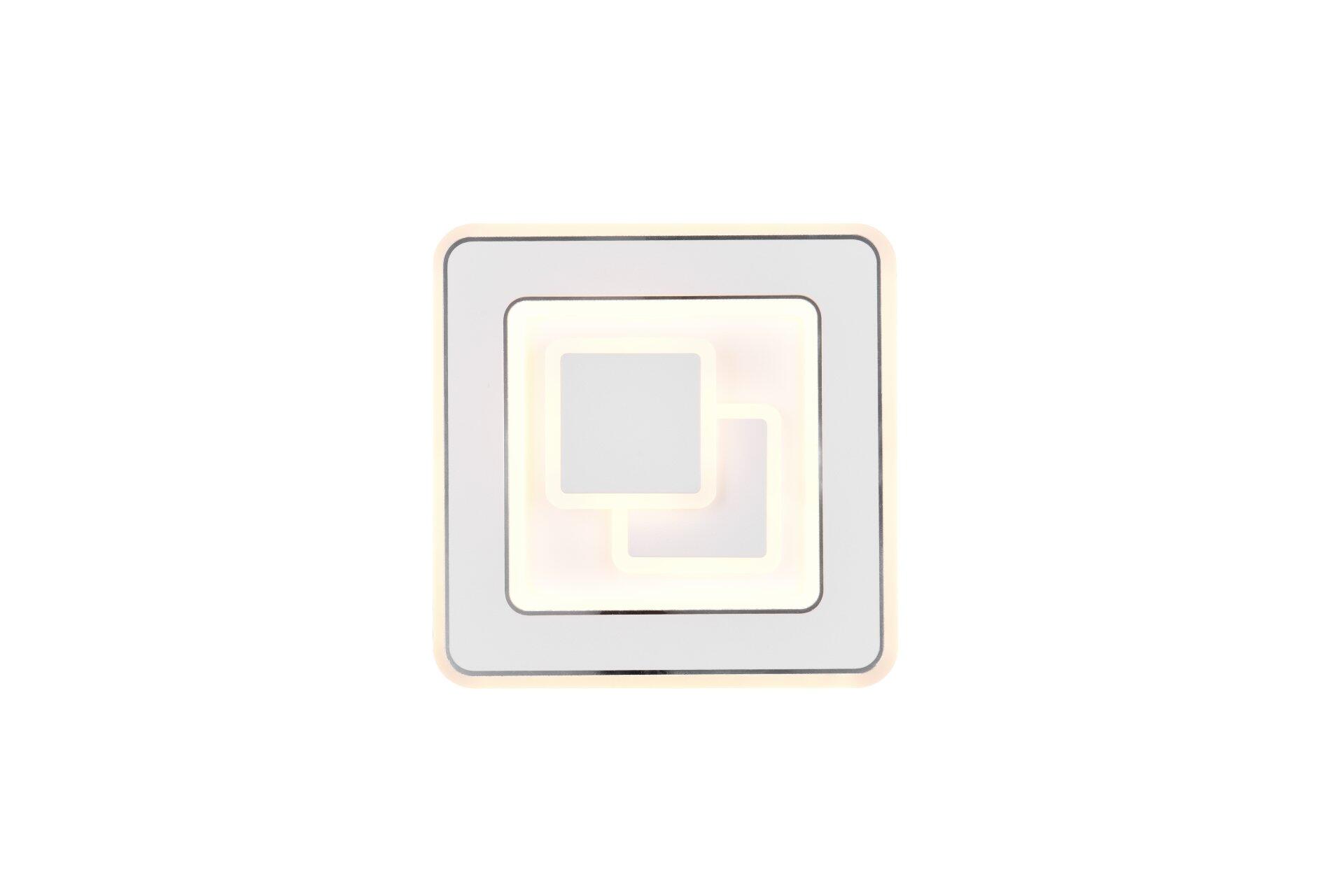 Quadratische Deckenleuchte Tamaro mit weißem Rahmen, goldenem Akzent und doppelter LED-Beleuchtung in Frontalperspektive.