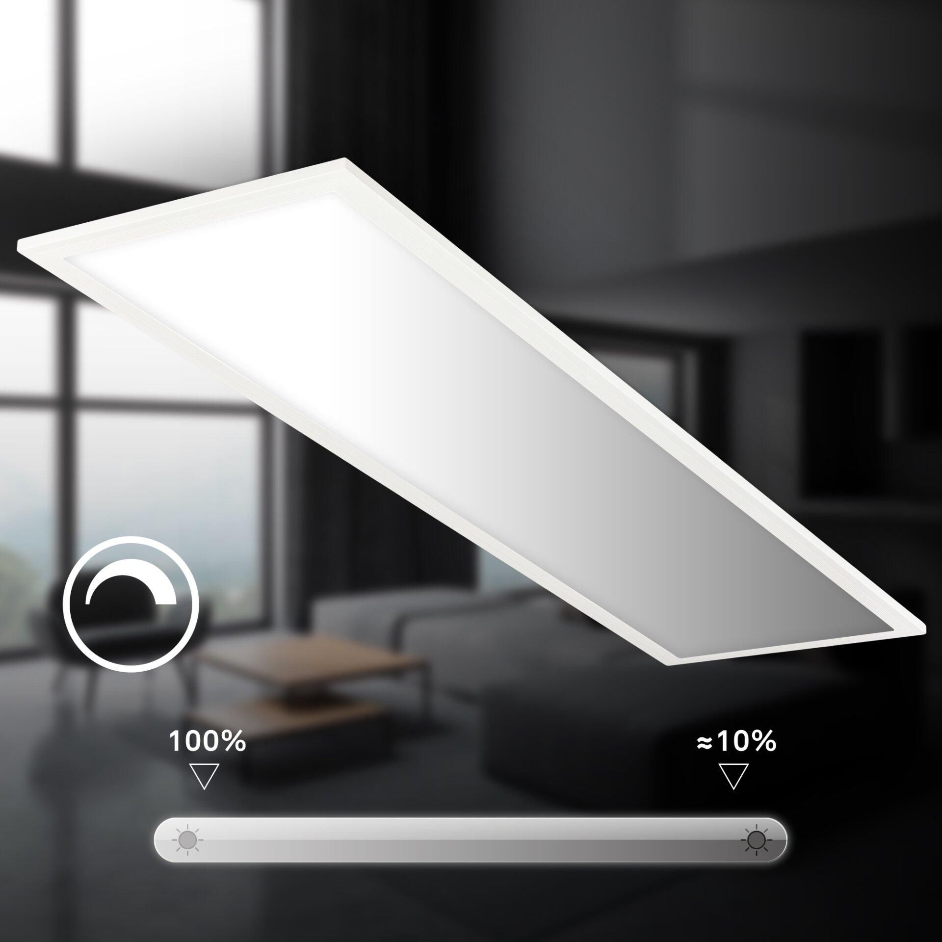 Panel Piatto Deckenleuchte, schlichtes Design mit dimmbarer Helligkeit und Farbtemperaturregelung über Symbolanzeige.