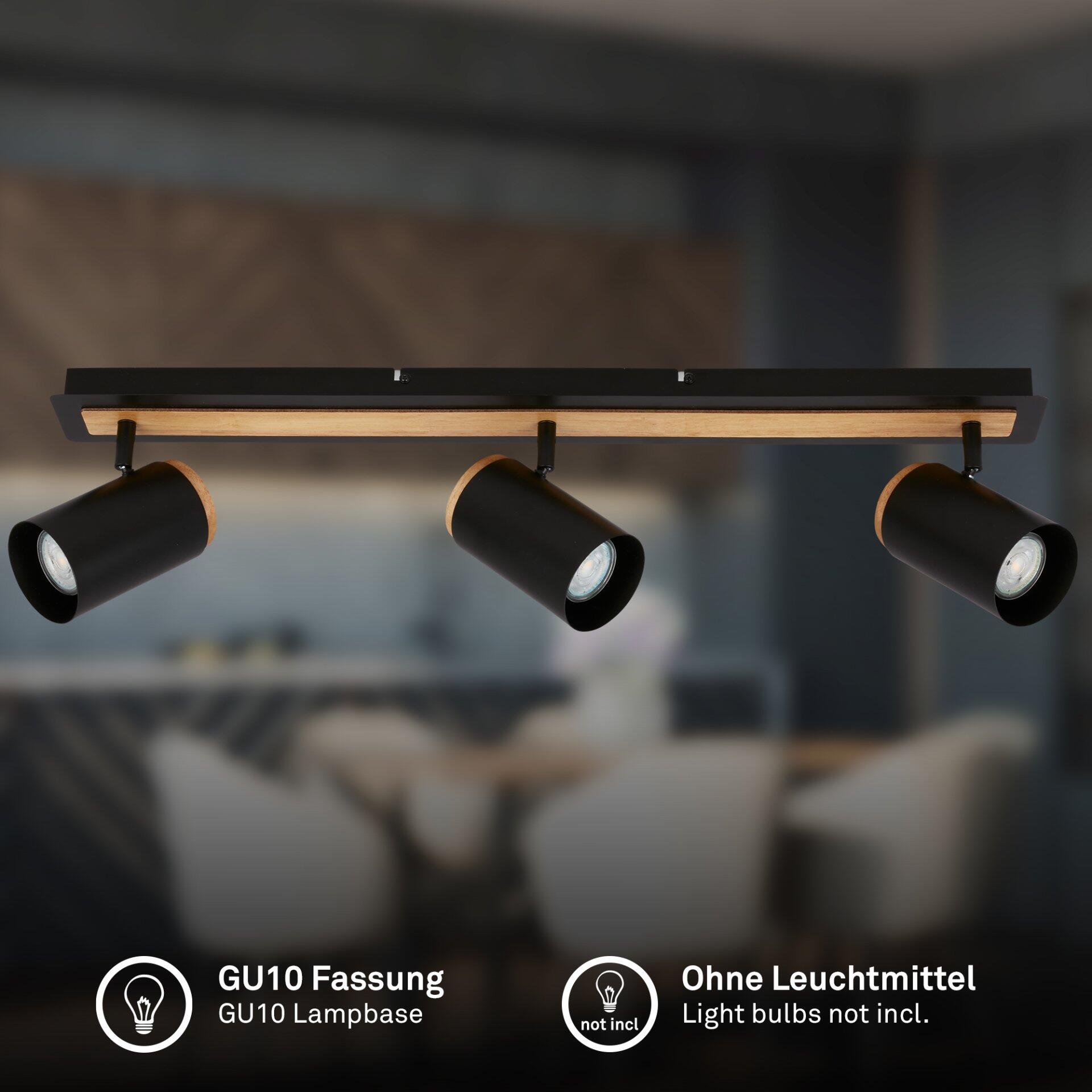 Schwenkbare Deckenleuchte Duta Spot mit drei GU10-Spots und schlichtem, industriellem Design.