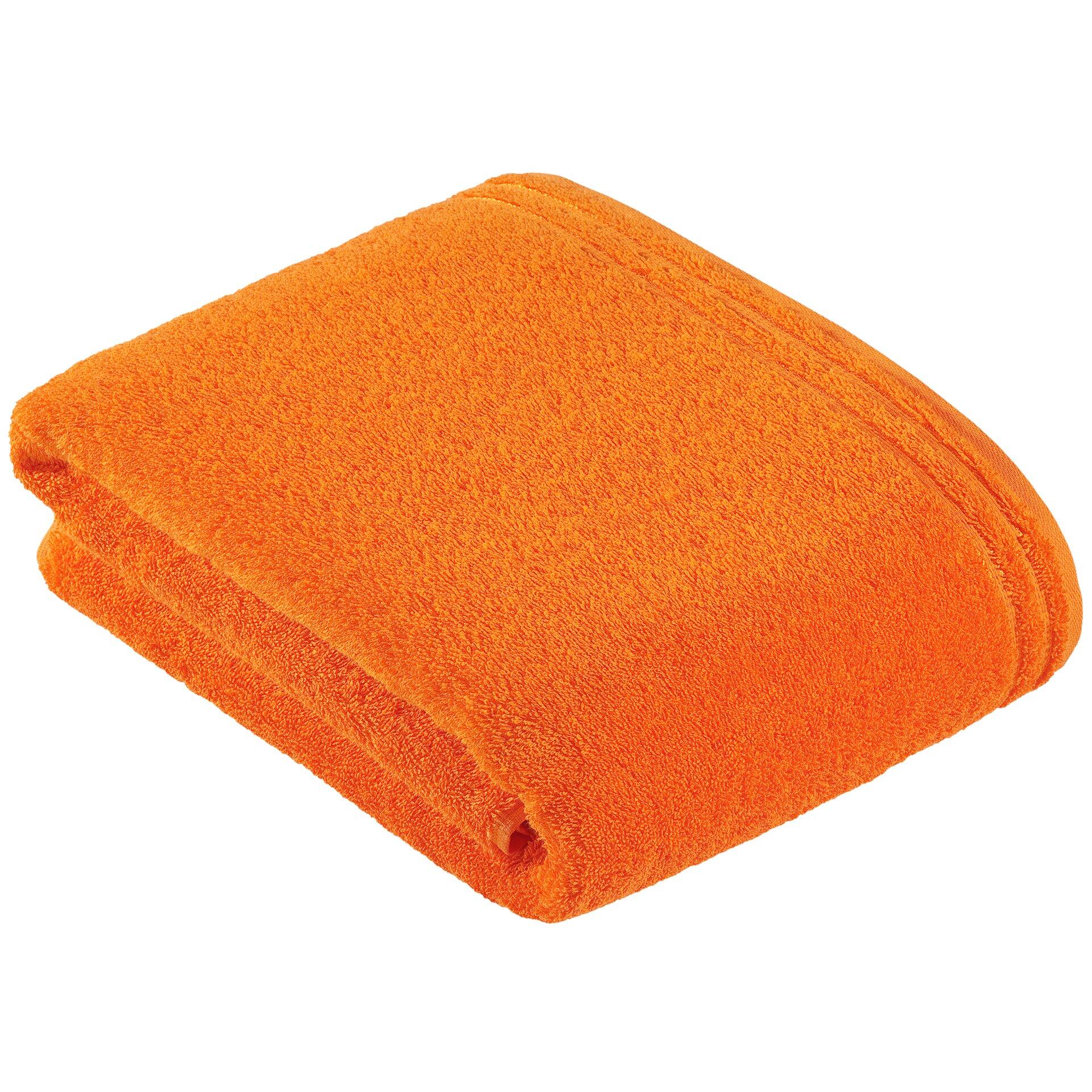 Orangefarbenes Frotteehandtuch Calypso Feeling, quadratisch gefaltet auf weißem Untergrund mit sichtbarer Textur und sauberer Kantenverarbeitung.