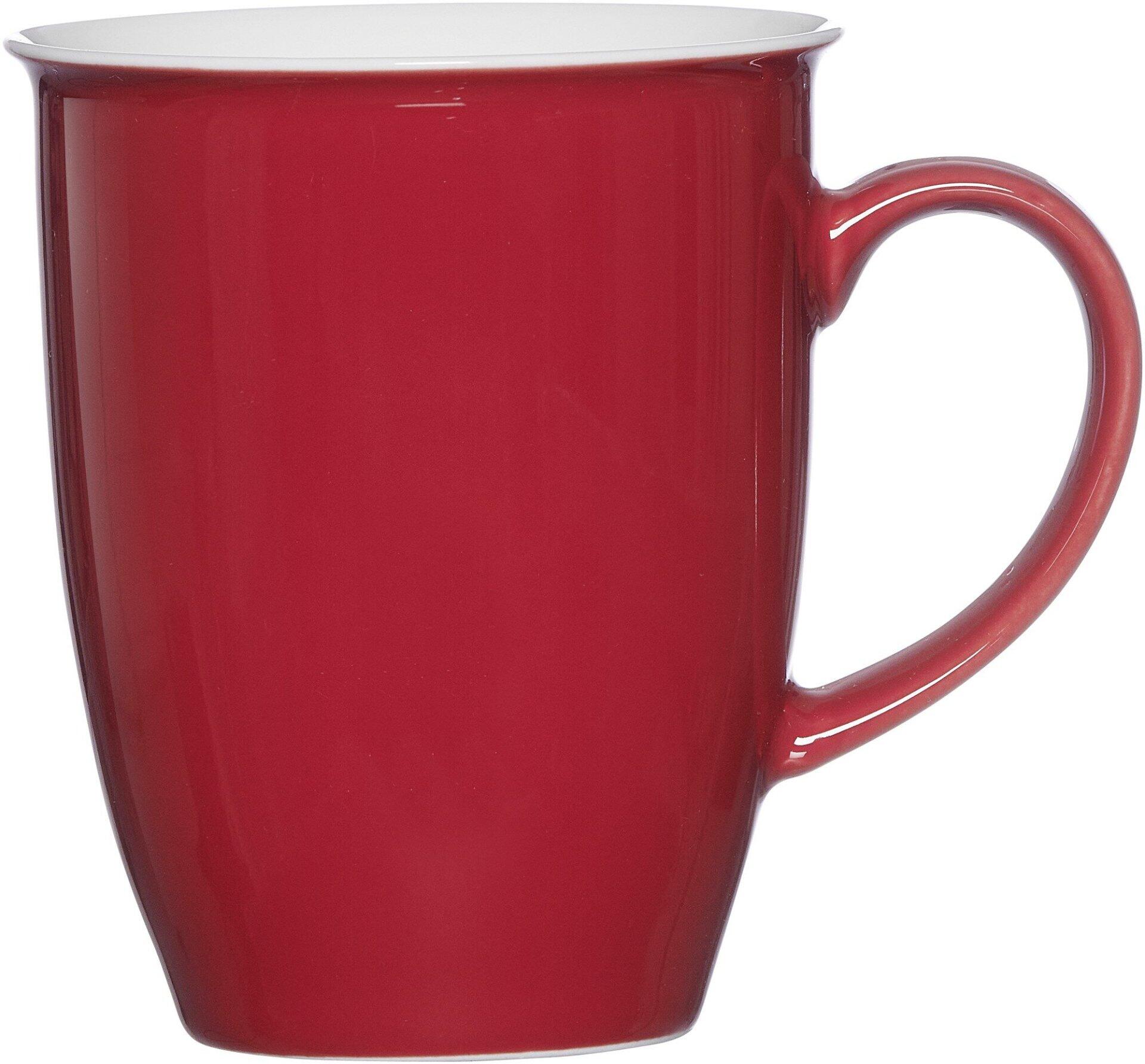 Roter, konisch geformter Kaffeebecher Doppio von Ritzenhoff & Breker mit elegantem Griff, frontal dargestellt.