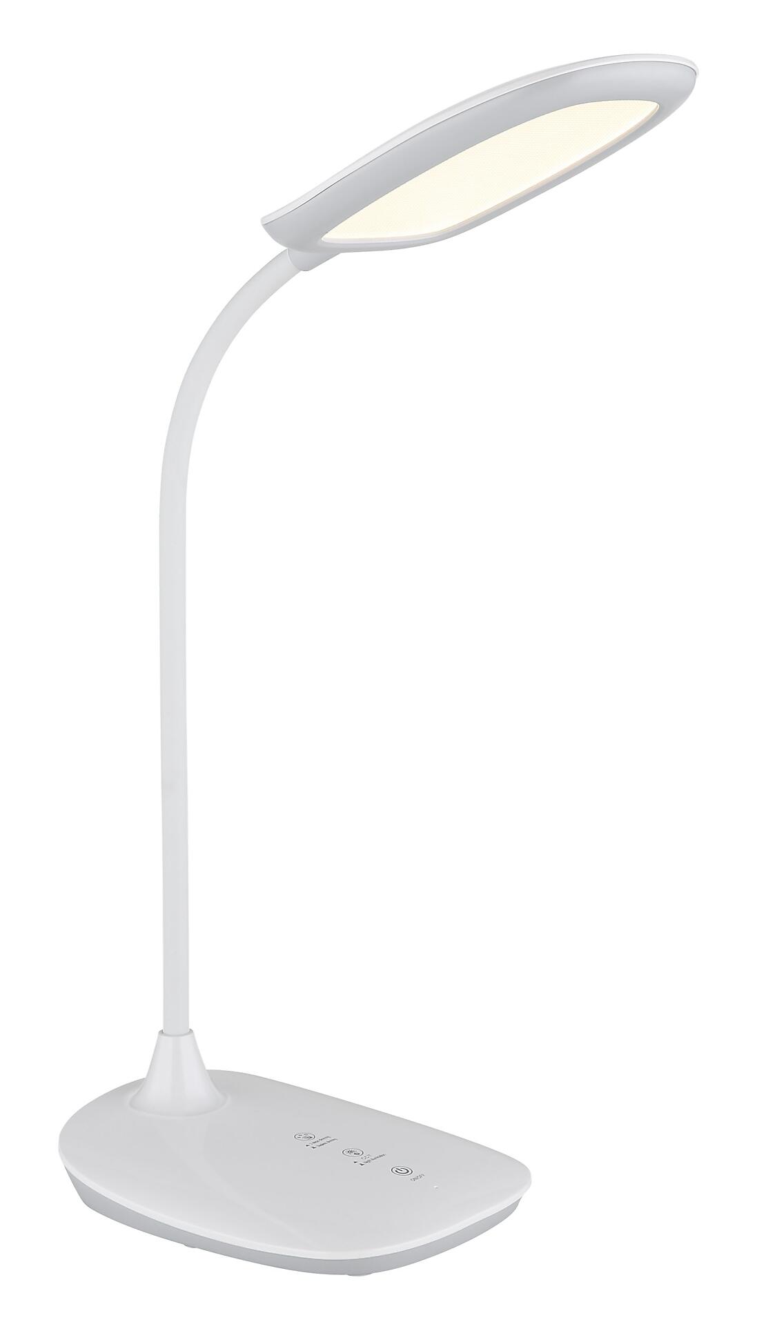 BOTAL Tischleuchte mit flexiblem Lampenarm, Touchdimmer und integriertem Nachtlicht, detailreich aus nächster Nähe frontal abgebildet.