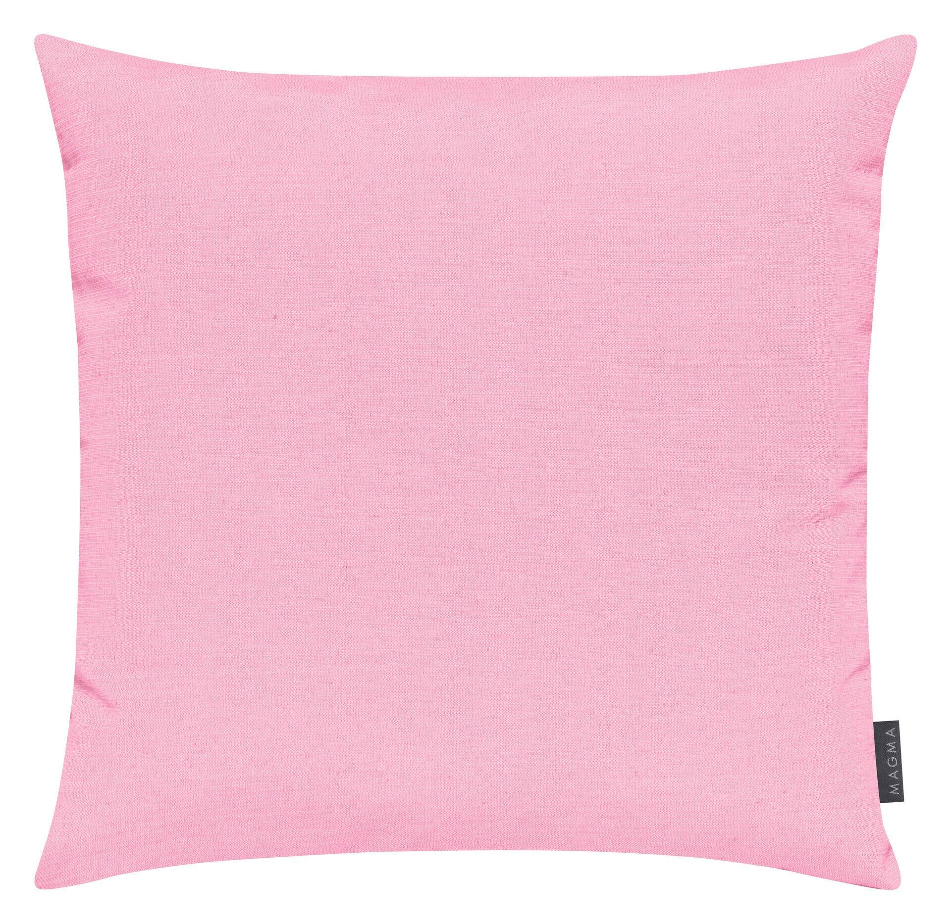 Rosa Kissen Fino mit Strukturstreifenmuster und sichtbarer Naht vor dunklem Hintergrund.
