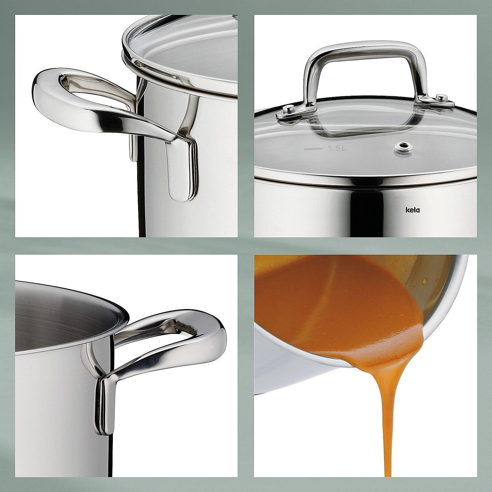 Flavoria Fleischtopf: Gebogener, ergonomischer Griff und Detailaufnahme des Topfrandes mit fließender Karamellsoße.