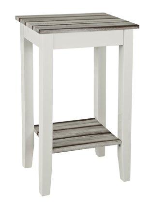 Beistelltisch 51147 mit weißem Gestell, strukturierter Dekor-Ablage und zusätzlicher Unterablage für zusätzlichen Stauraum.