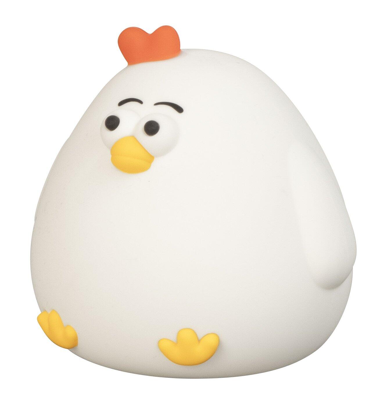 Anti-Stress-Ball in Form eines Hühnchens mit humorvollem Gesichtsausdruck.