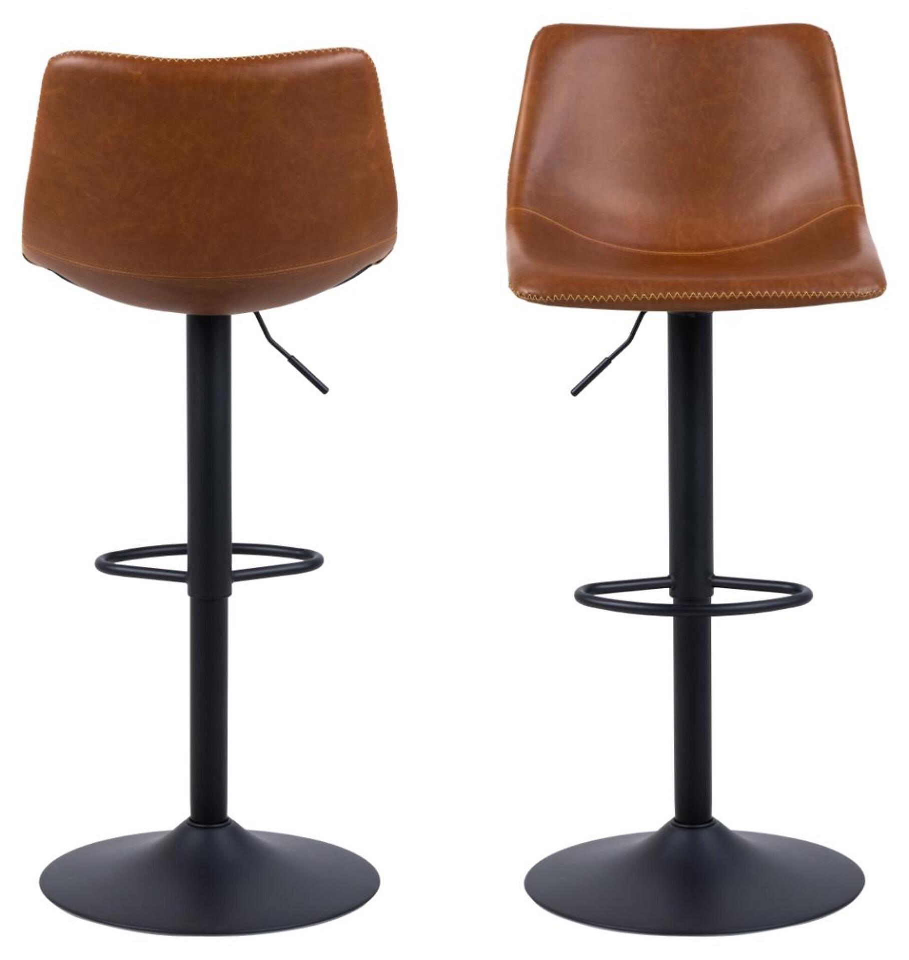 Barhocker I_Oregon mit Drehfunktion, Fußstütze und hellbrauner Kunstledersitzfläche mit Ziernähten, detailliert aus gerader Perspektive.