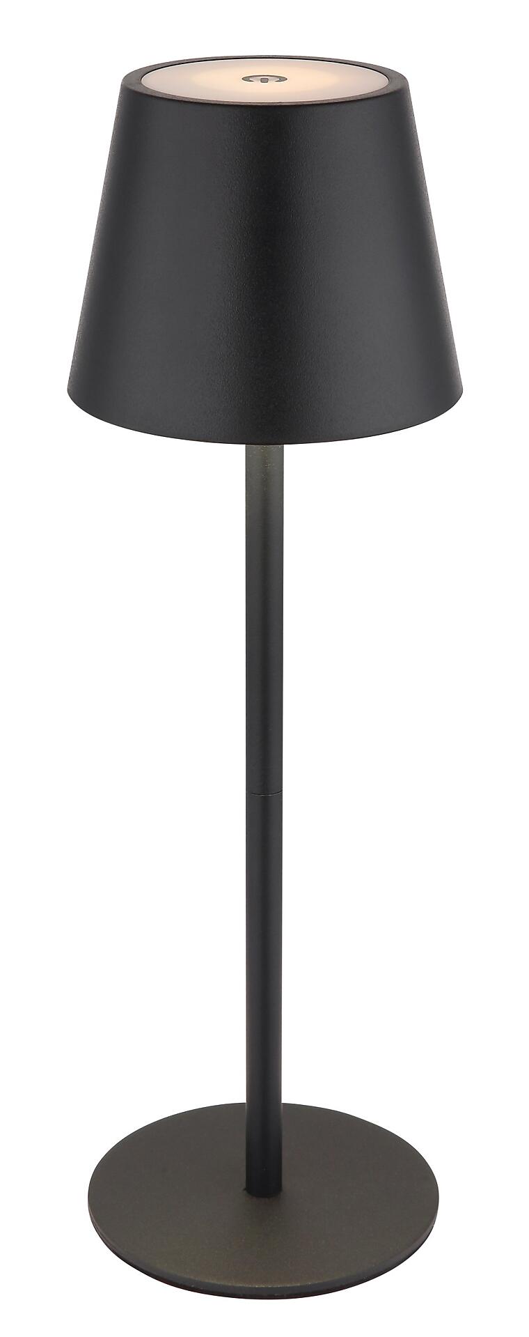 Tischleuchte VANNIE I mit Touchdimmer, USB-C Ladeanschluss und verstellbarer Höhe in Frontalperspektive.