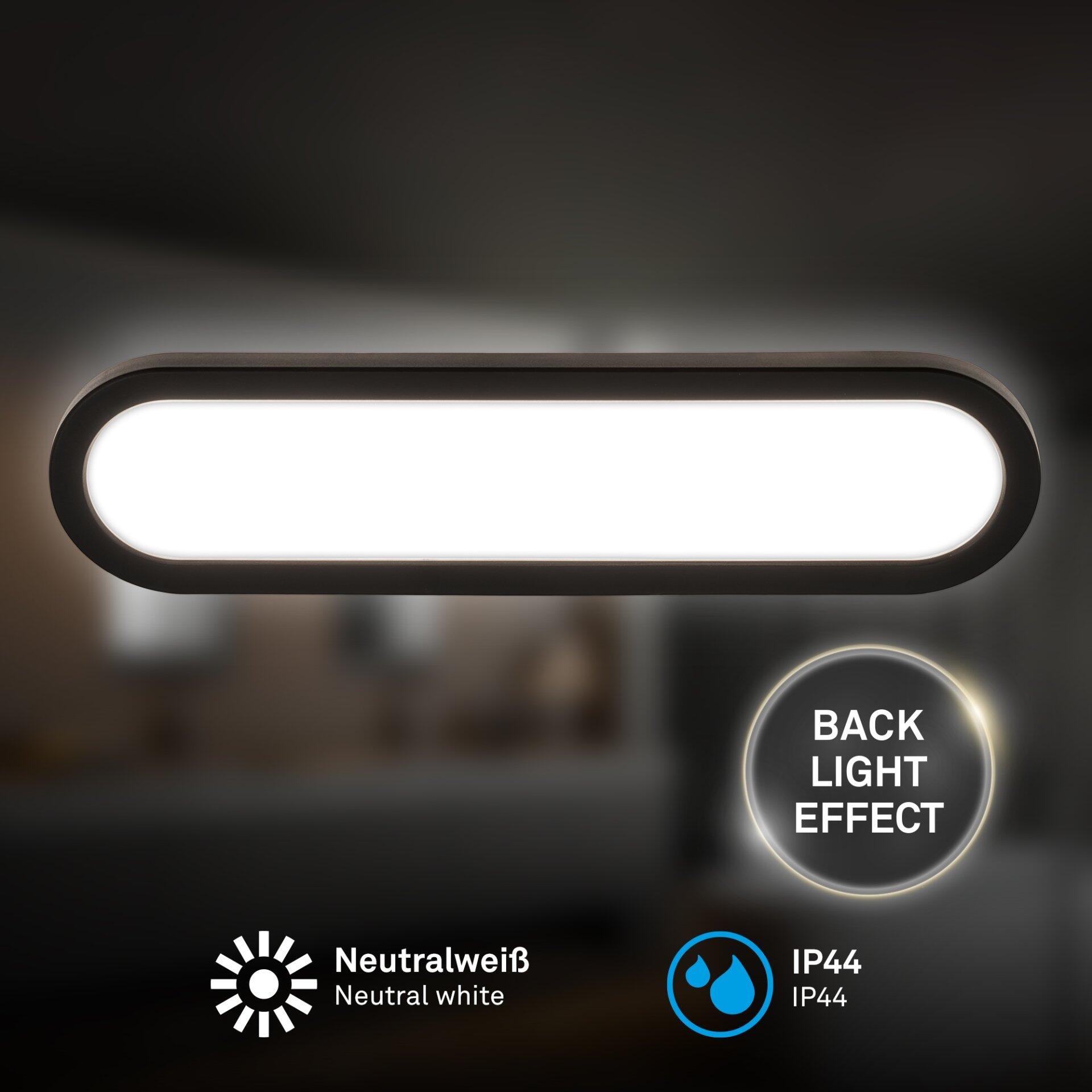 Wandleuchte Pil mit schlankem, rechteckigem Design und "Backlight Effect" für indirekte Beleuchtung.
