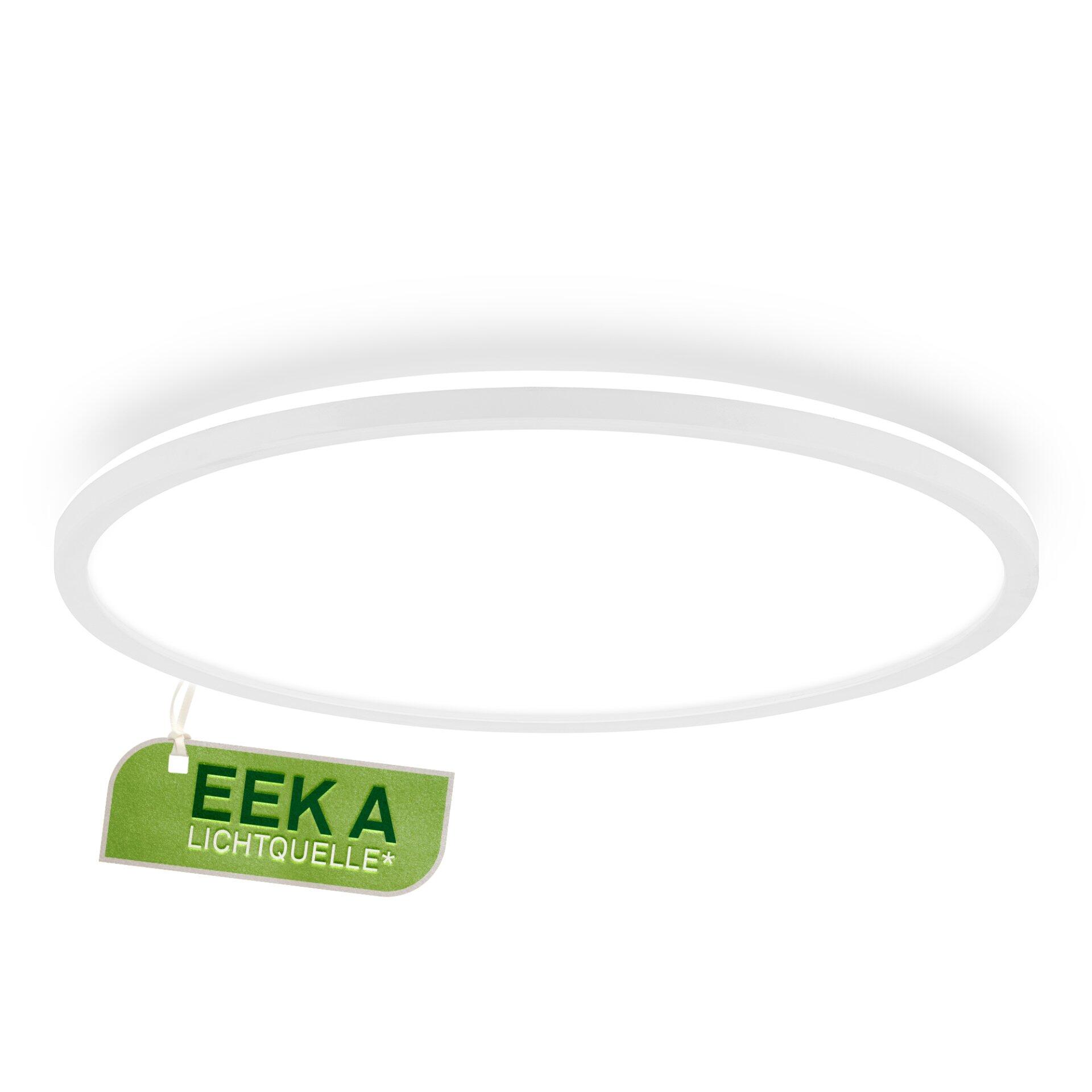 LED-Deckenleuchte Tava a mit hellem, neutralweißem Licht (4000K) und Energieeffizienzklasse A, Details des grünen Energieeffizienz-Labels sichtbar.