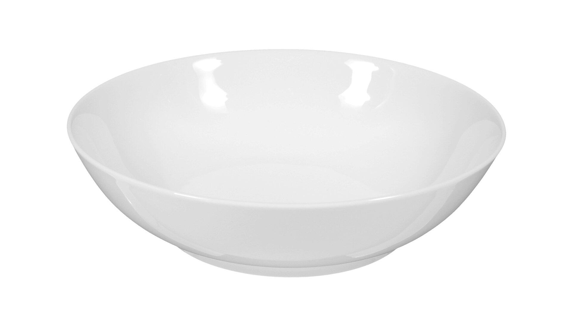 Weiße Salatschale Rondo/Liane aus glänzendem Material, aus erhöhter Perspektive zur Darstellung der Form und des Innenraums.