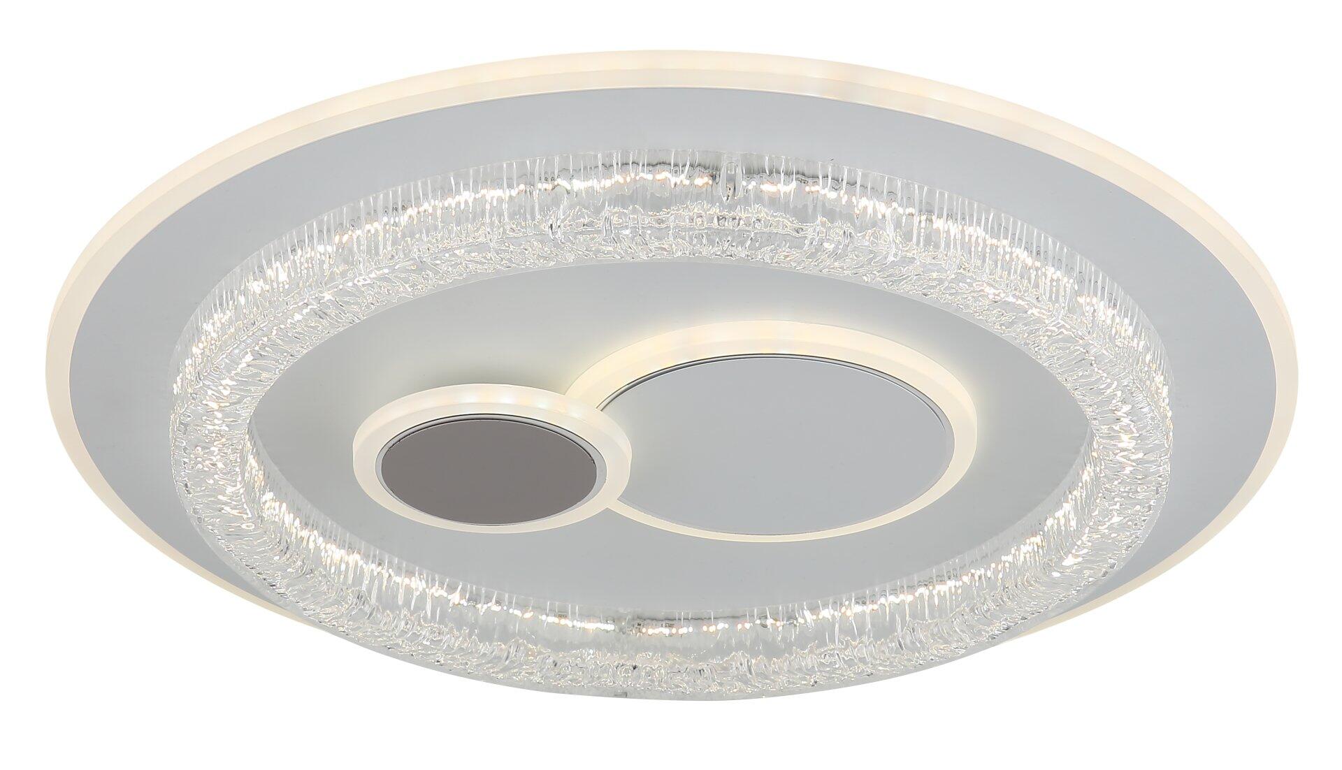 Deckenleuchte KRISWALL mit strukturierter Oberfläche und LED-Ring im Gegenlicht, zeigt die mehrschichtige Konstruktion und die Möglichkeit zur Dimmung.