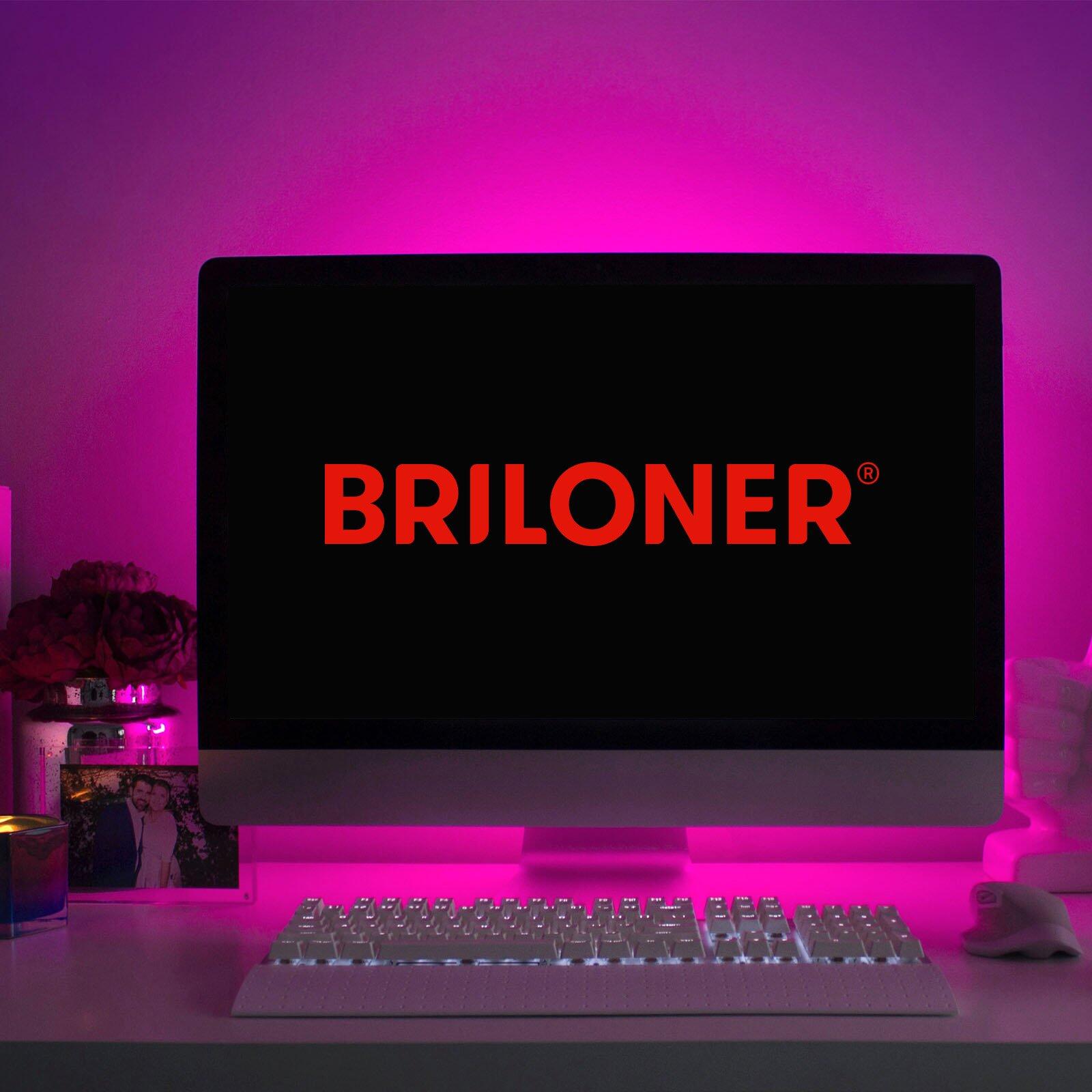 BRILO LED Band, Usb: Beleuchtete Tastatur mit integrierter RGB-Beleuchtung und zusätzlicher LED-Leiste zur Arbeitsflächenbeleuchtung, Detailaufnahme von vorne.