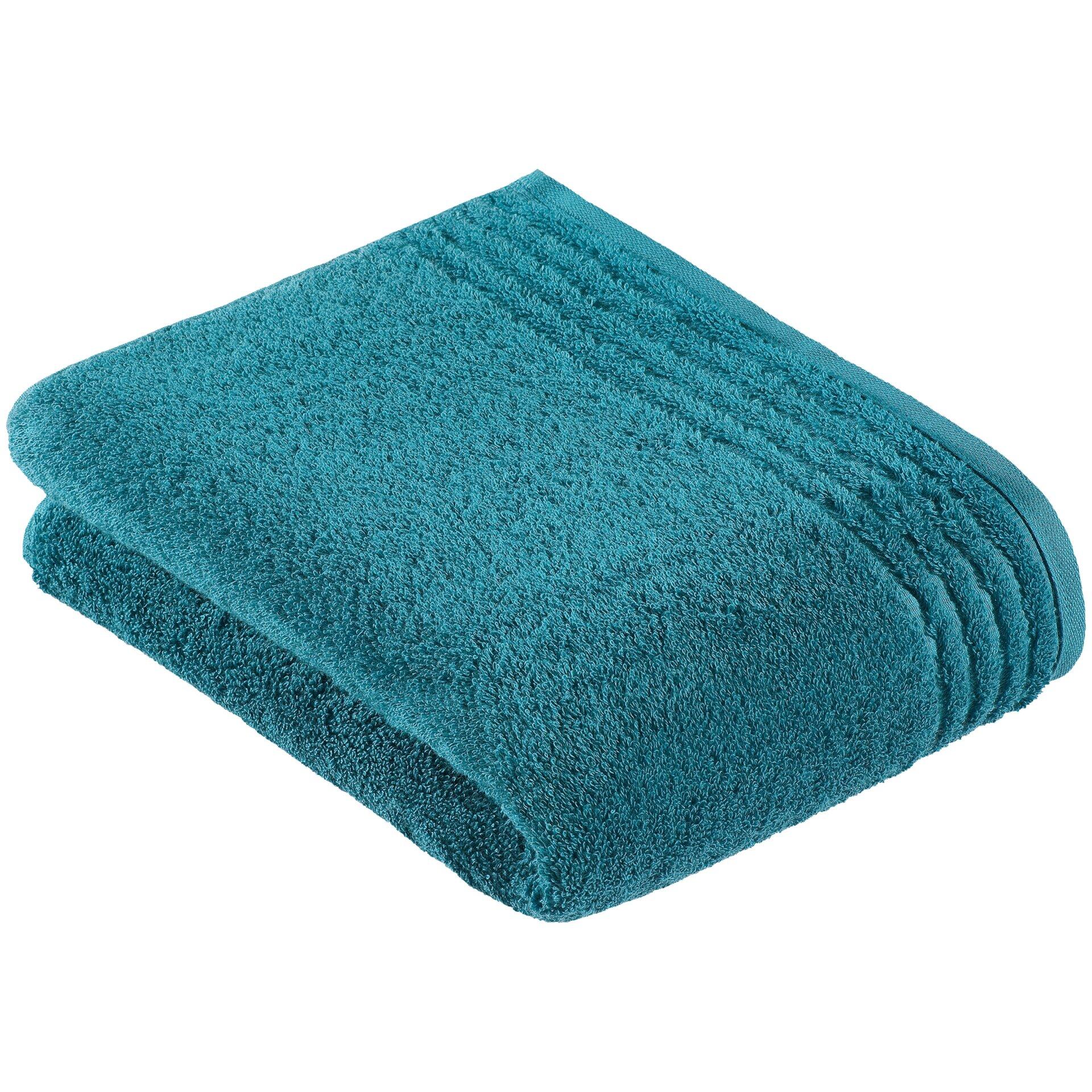 Gefaltetes Duschtuch ViennaStyleSupersoft in Lagoon mit strukturierter Frotteeoberfläche und sichtbarer Stoffdicke auf weißem Hintergrund.