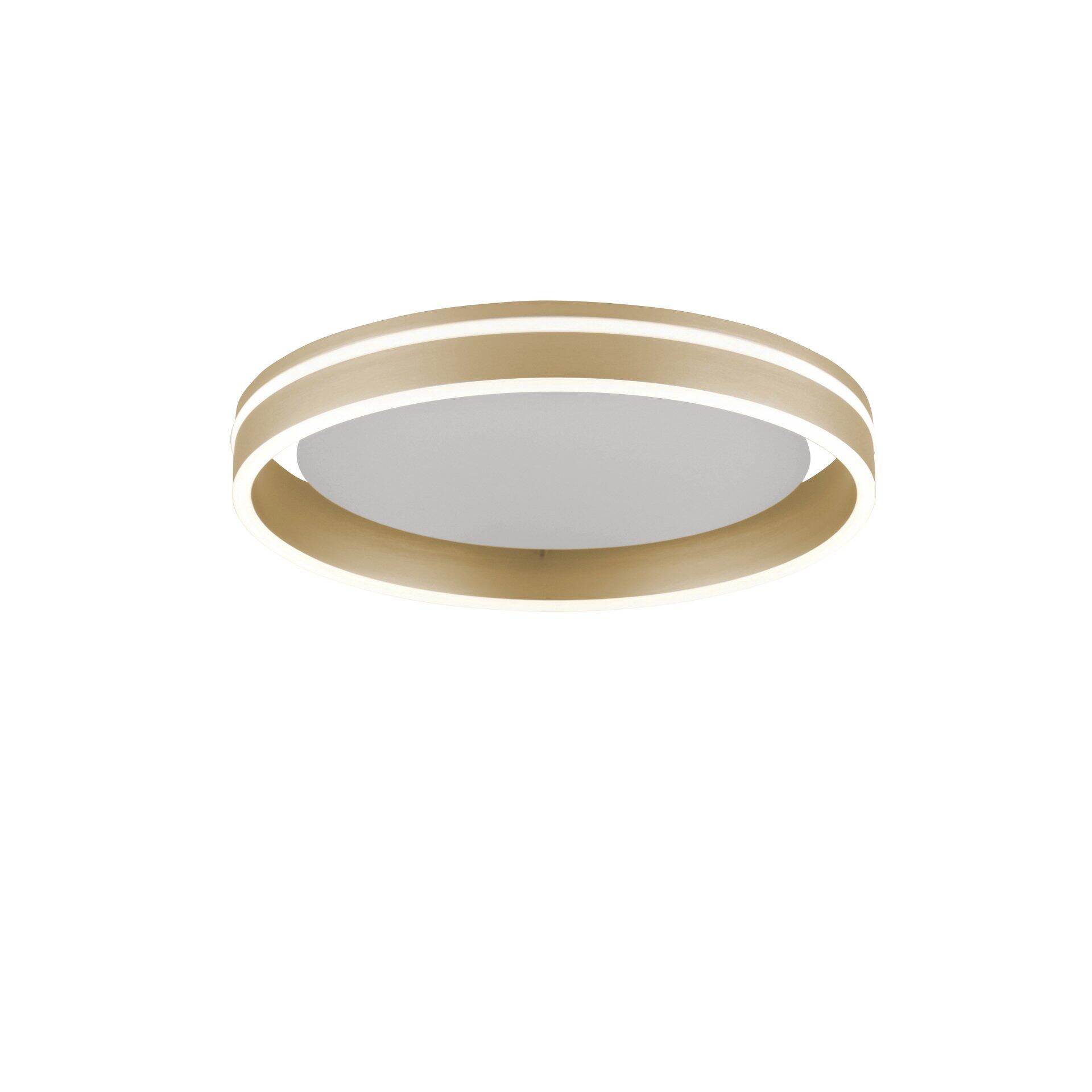 Deckenleuchte Q-Vito aus Vogelperspektive mit konzentrischen, goldenen Designelementen und Diffusor im Zentrum.