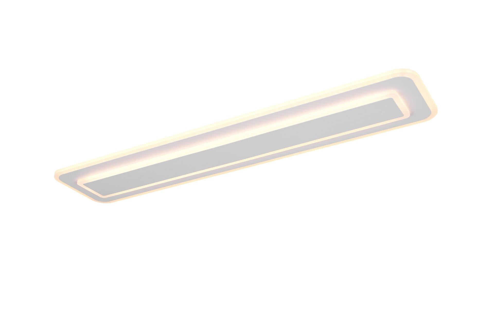 Moderne Deckenleuchte Riva mit rechteckiger Form und hellem Rahmen, der einen indirekten Lichtschein erzeugt.