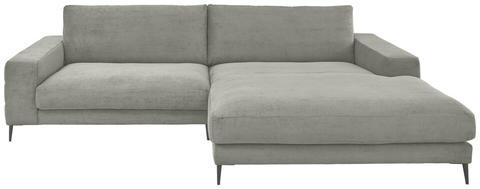 Eckcouch Badia Base 2.0 aus der Vogelperspektive mit strukturierter Stoffbezug, schlanken schwarzen Metallfüßen und integrierter Liegefläche.