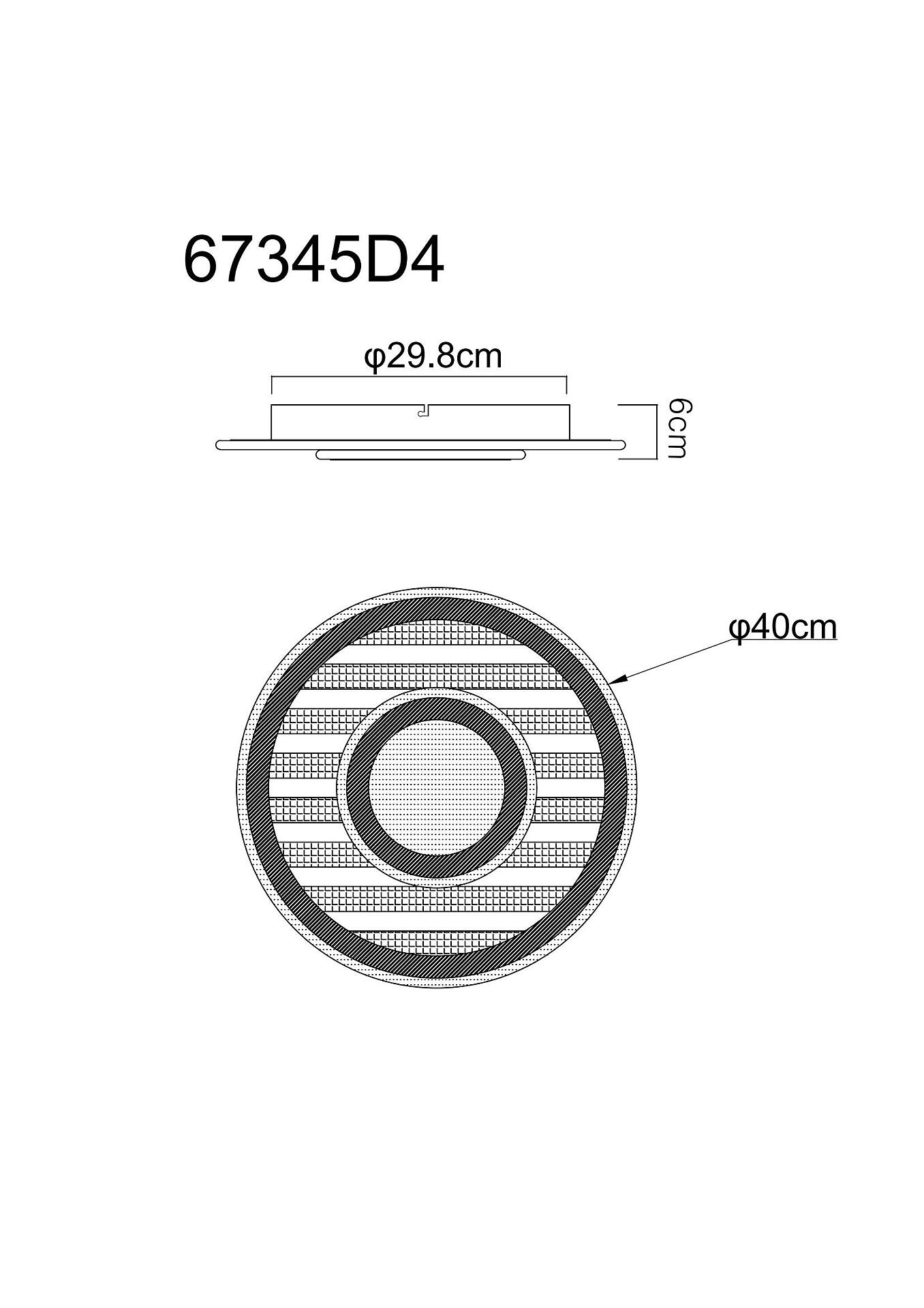 Draufsicht einer runden Deckenleuchte mit Kunststoffglas und Durchmesser von 40 cm, die schematisch die Form und Abmessungen darstellt.