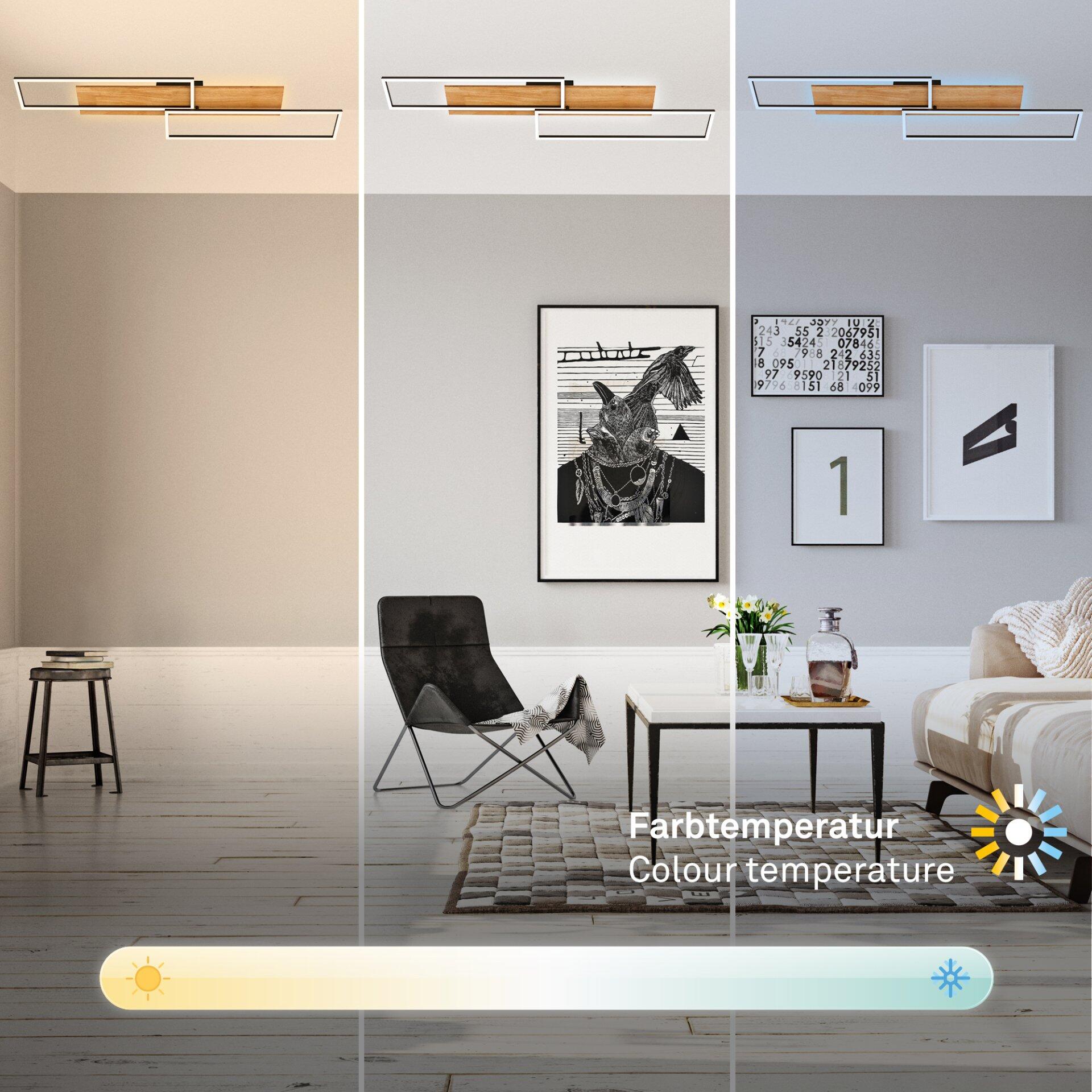 Deckenleuchte Cornice von BRILO: Moderne LED-Deckenleuchte mit 2x 18W und dimmbarem Licht von 3000K bis 6500K.