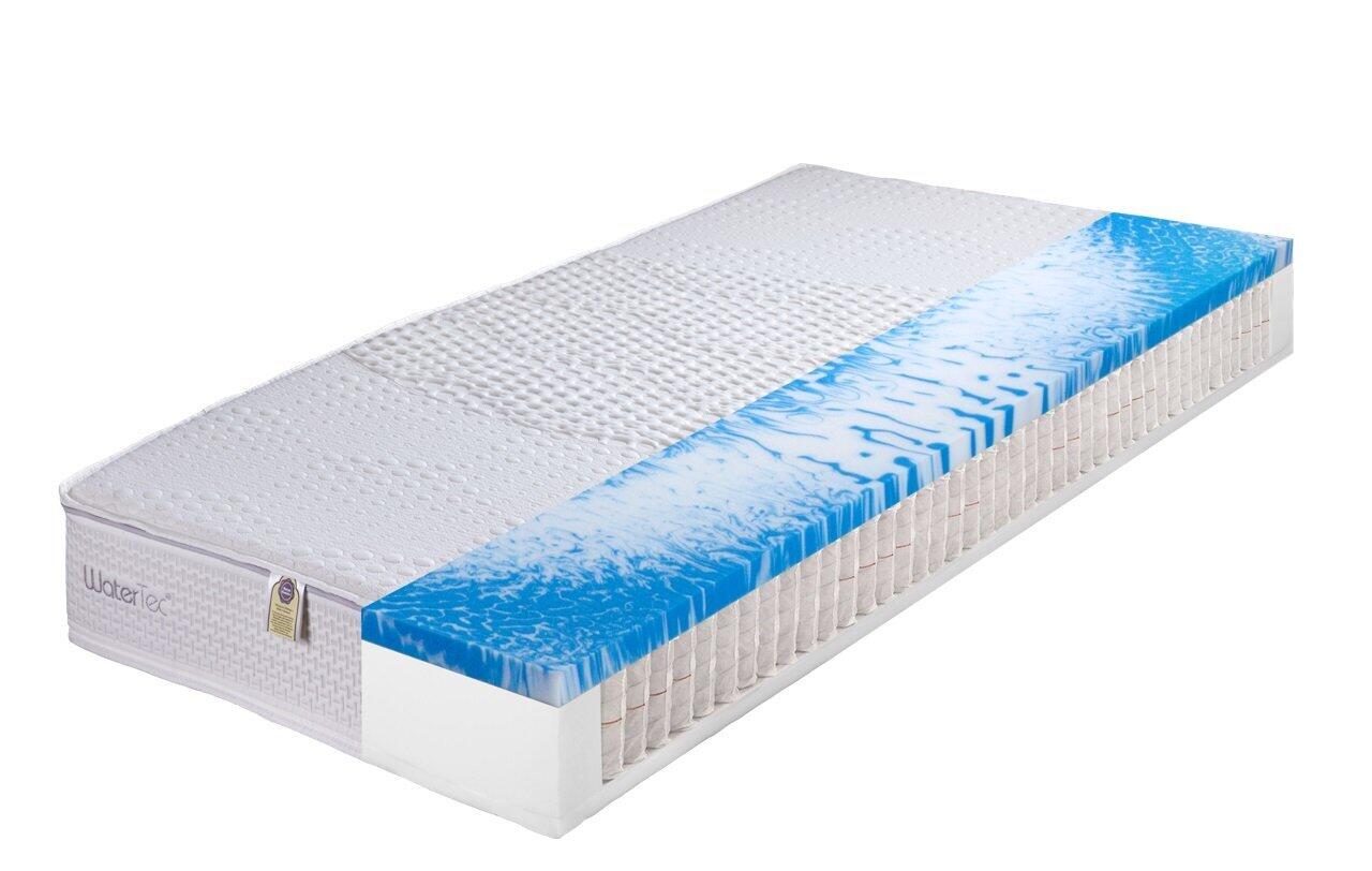 Federkernmatratze Water Tec Exklusiv mit sichtbaren Schichten aus atmungsaktivem Stoff, Gel-Schaum zur Druckentlastung und weiteren Schaumstoffschichten.