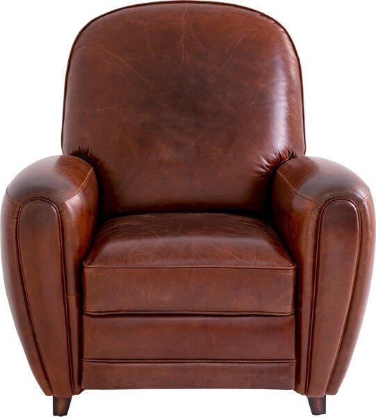 Relaxsessel Cigar Lounge Bow Braun mit gebogener Form, breiten Armlehnen und tief liegender Sitzfläche in Frontalperspektive.