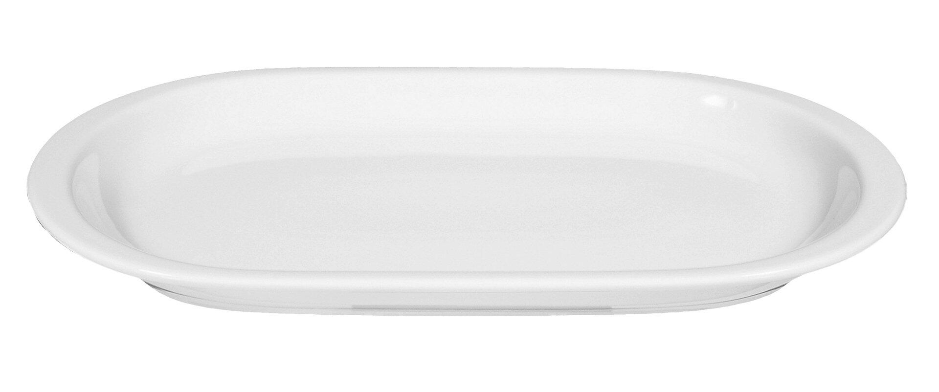 Servierplatte Compact, weiss, aus der Vogelperspektive mit erhöhter Kante zur Wasseraufnahme.