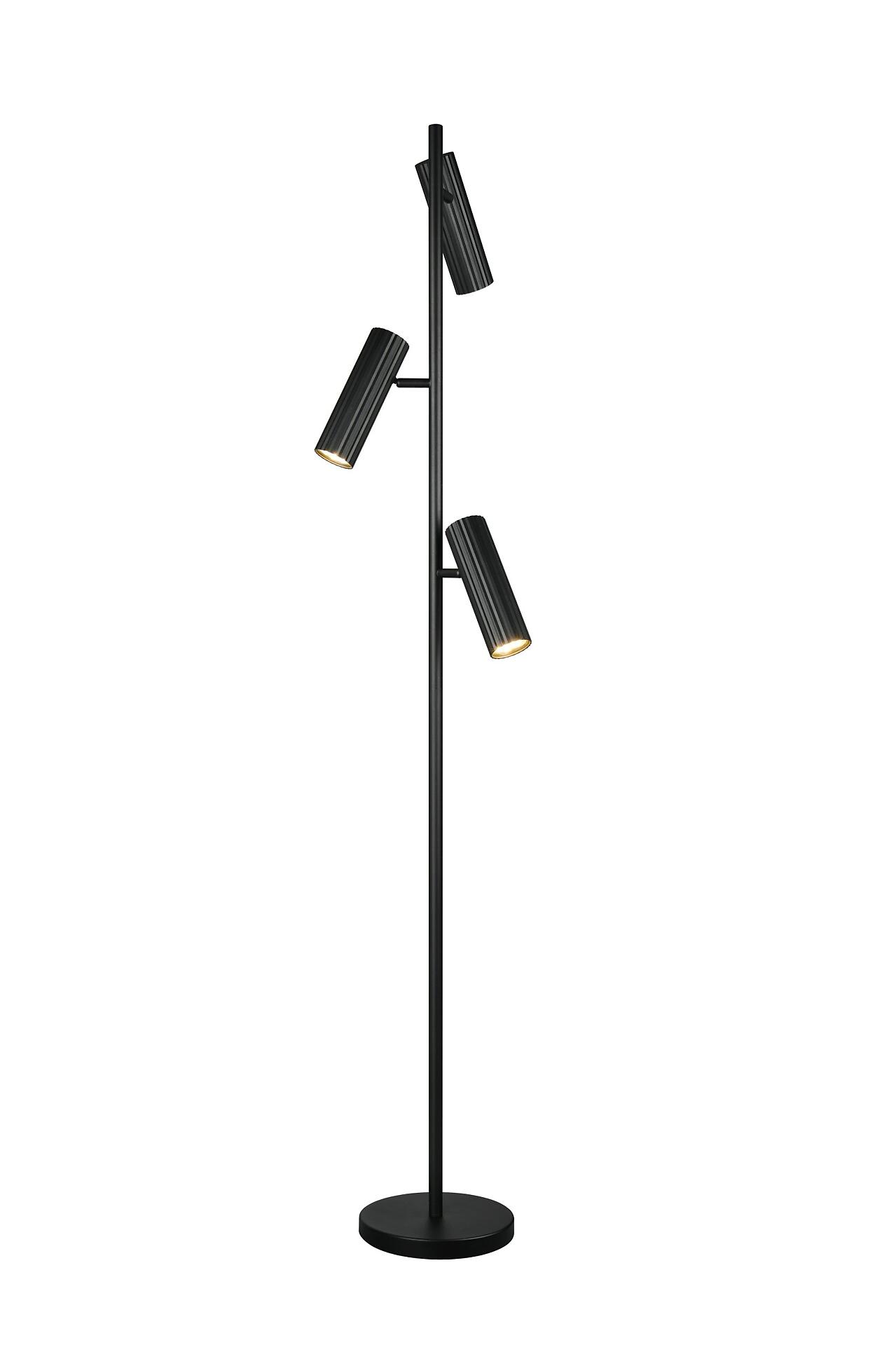 Stehleuchte Soka mit drei verstellbaren, golden schimmernden Lampenköpfen für flexible Lichtausrichtung.