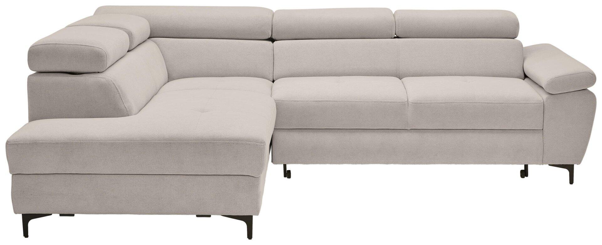Ecksofa Combo in Vogelperspektive mit abklappbarer Kopfstütze, verstellbaren Arm- und Kopfteilen sowie integrierter Liegefläche und schwarzen Winkelfüßen.