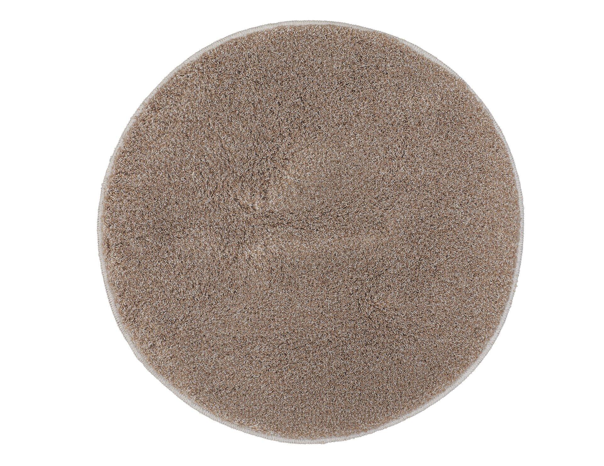 Runder Badteppich Relax in Taupe aus Polyacryl mit flauschiger Oberfläche, aus Vogelperspektive aufgenommen.