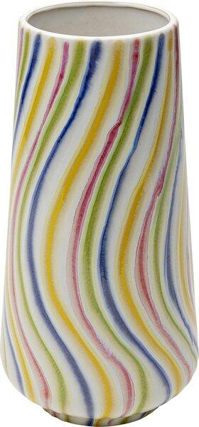 Vase Rivers Colore aus Steinzeug mit handgefertigten, wellenförmigen horizontalen Streifen in Blau, Gelb, Grün, Rot und Lila.