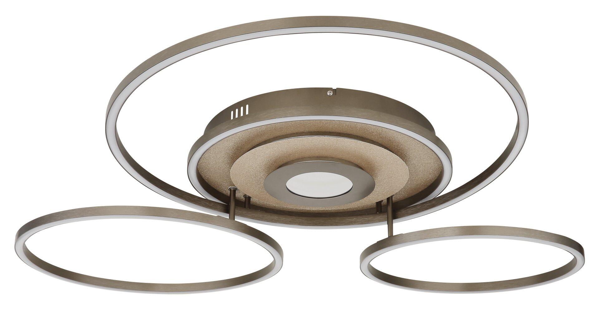 Deckenleuchte MILES aus Vogelperspektive mit runder Basis und drei schwebenden, kreisförmigen Ringen im modernen, minimalistischen Design.