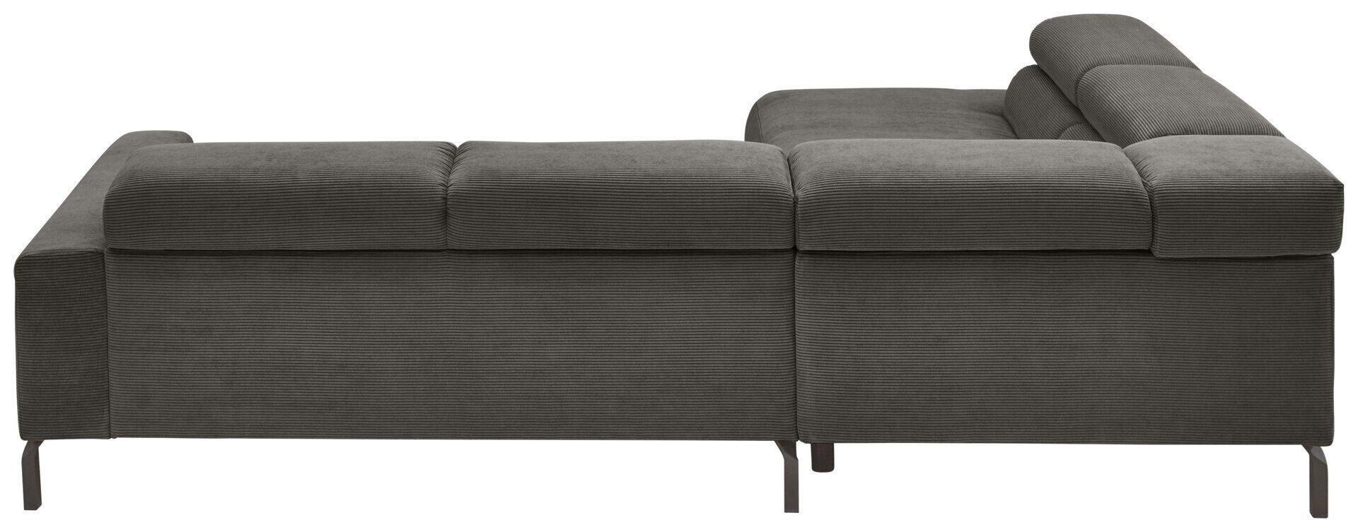 Eckcouch Pure 9129 in Grau mit strukturierter Oberfläche und hoher, leicht gewölbter Rückenlehne auf schwarzen Metallfüßen.