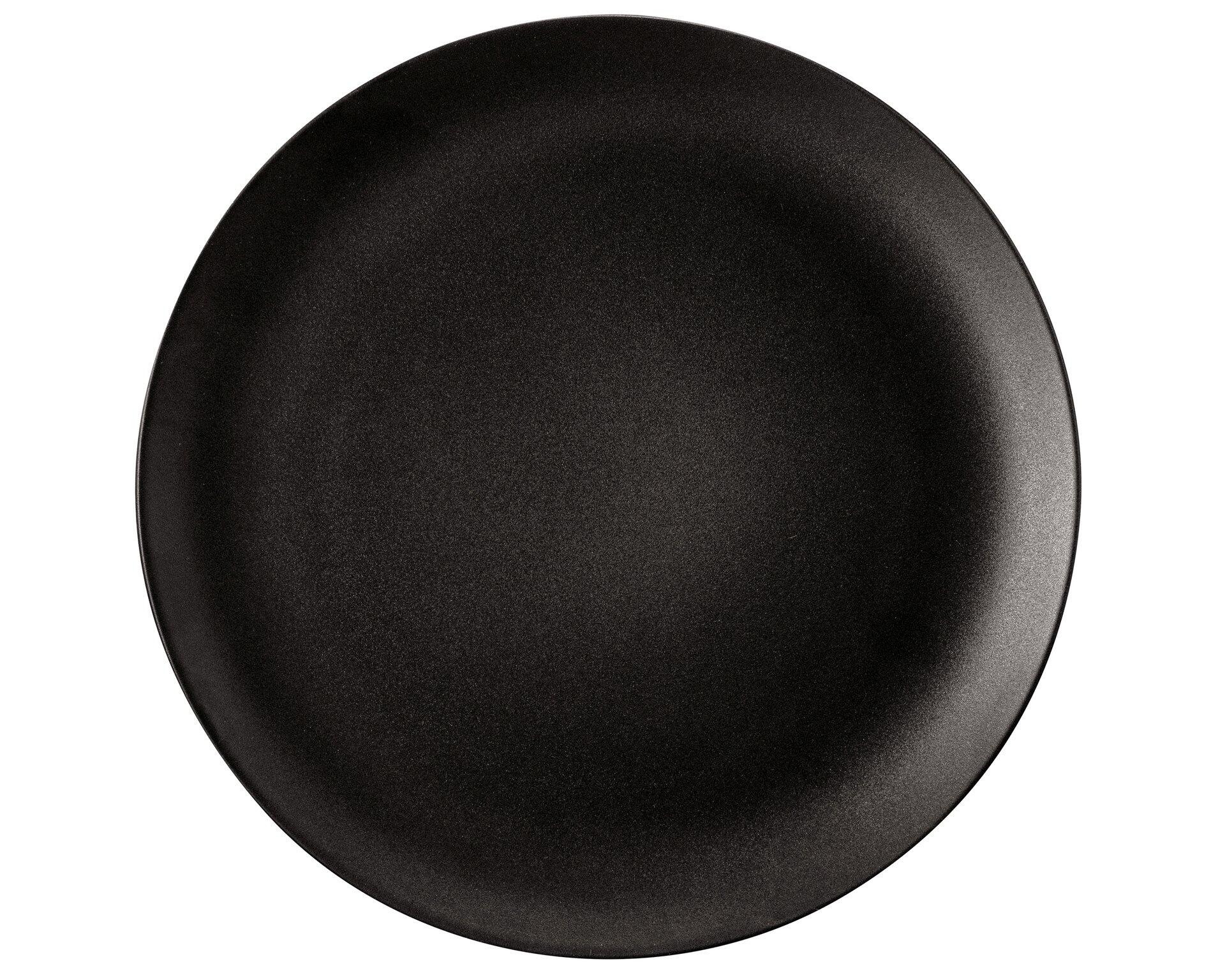 Speiseteller Liberty mit Velvet Black Dekor in Frontalperspektive, zeigt die matte, dunkelgraue Oberfläche und leicht konische Form.