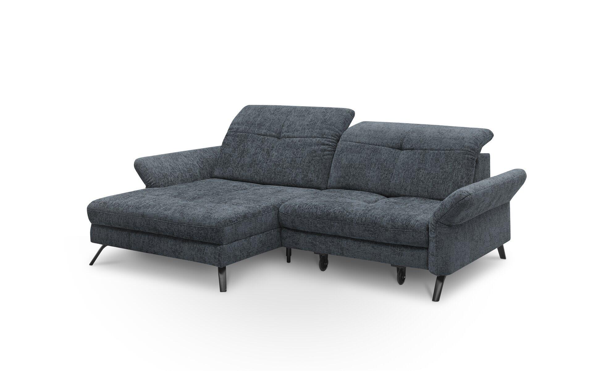 Graues Ecksofa SO 4400 mit abnehmbaren, einzeln verstellbaren Rückenlehnen und metallischen Füßen, frontal auf weißem Untergrund abgebildet.