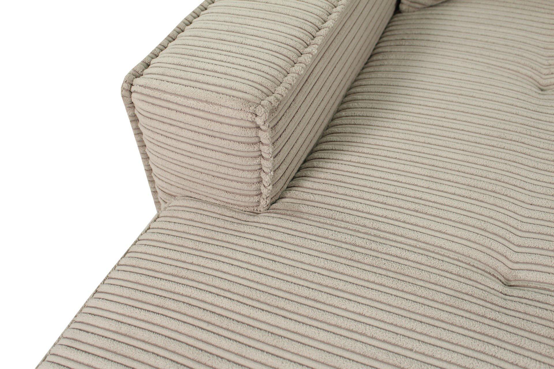 Polsterecke ZERO mit Cordbezug und abgerundetem Armteil, Detailaufnahme der Rückenlehne.