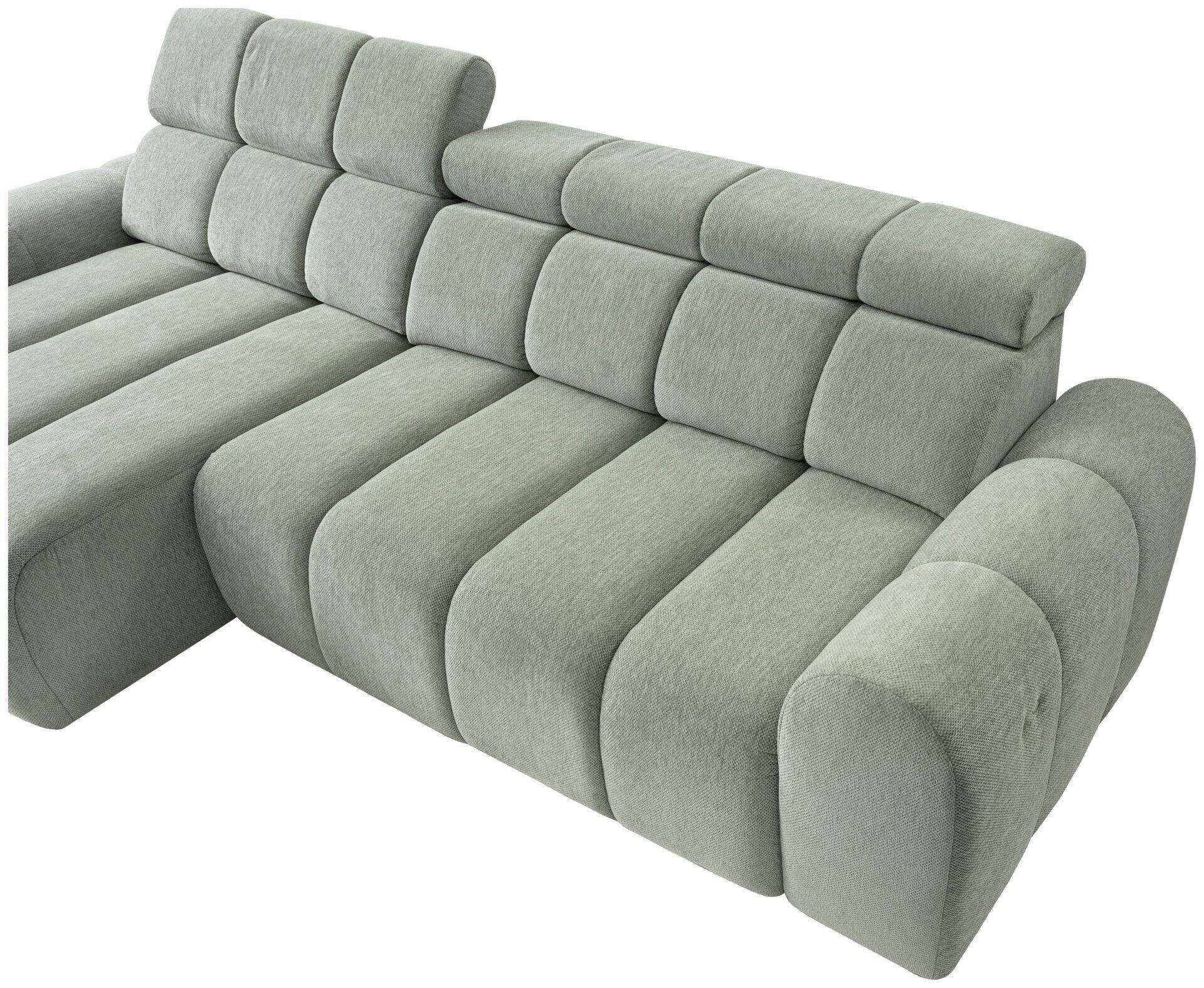 Ecksofa Corfu mit schwingenden Kissen in der Rückenlehne und großzügigen, abgerundeten Armlehnen, das flexible Anordnungsmöglichkeiten bietet.