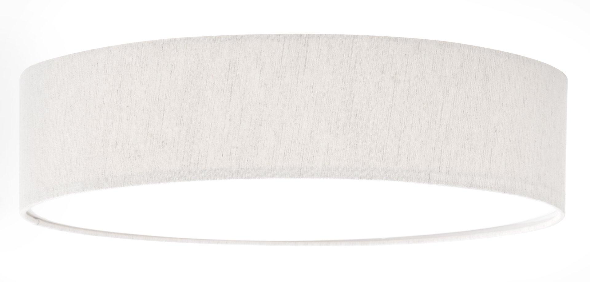 Deckenleuchte CONNY mit weißem Textil-Lampenschirm in Frontalperspektive.