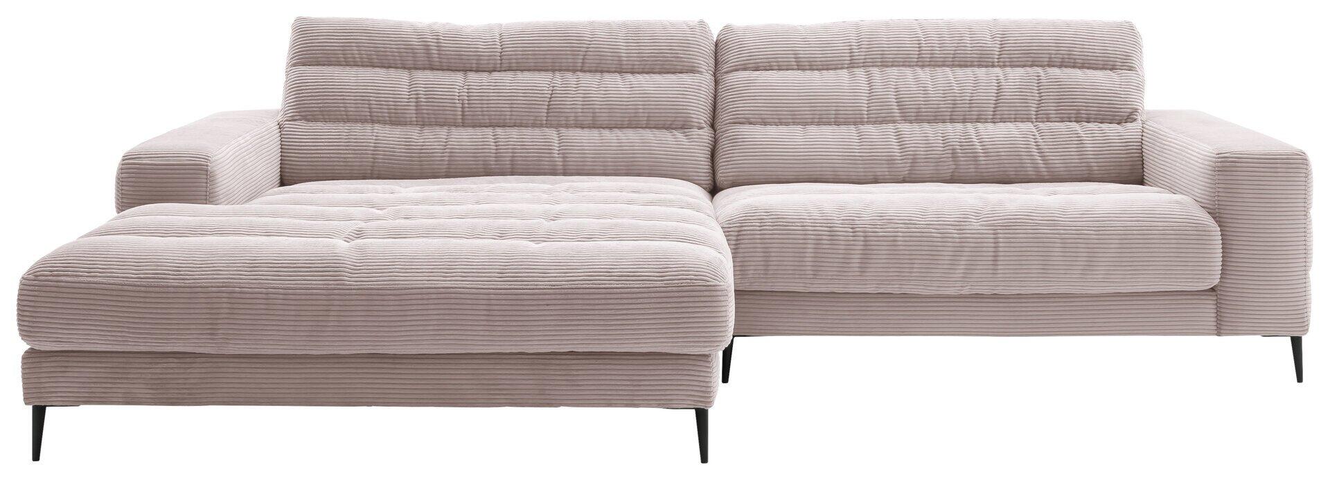 Eckcouch Badia mit Metallfuß 908 in Schwarz Matt, aus der Vogelperspektive erkennbar mit Longchair links, 1,5-Sitzer rechts und geometrischen Polsterungsdetails.