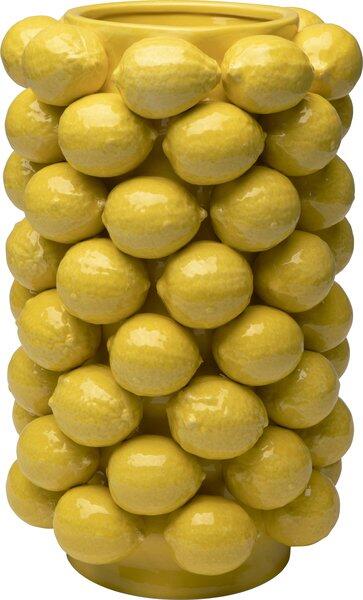Gelbe, handgefertigte Vase Lemon Juice 43cm mit strukturierter Oberfläche aus kleinen, runden Noppen, die an Zitronen erinnern.