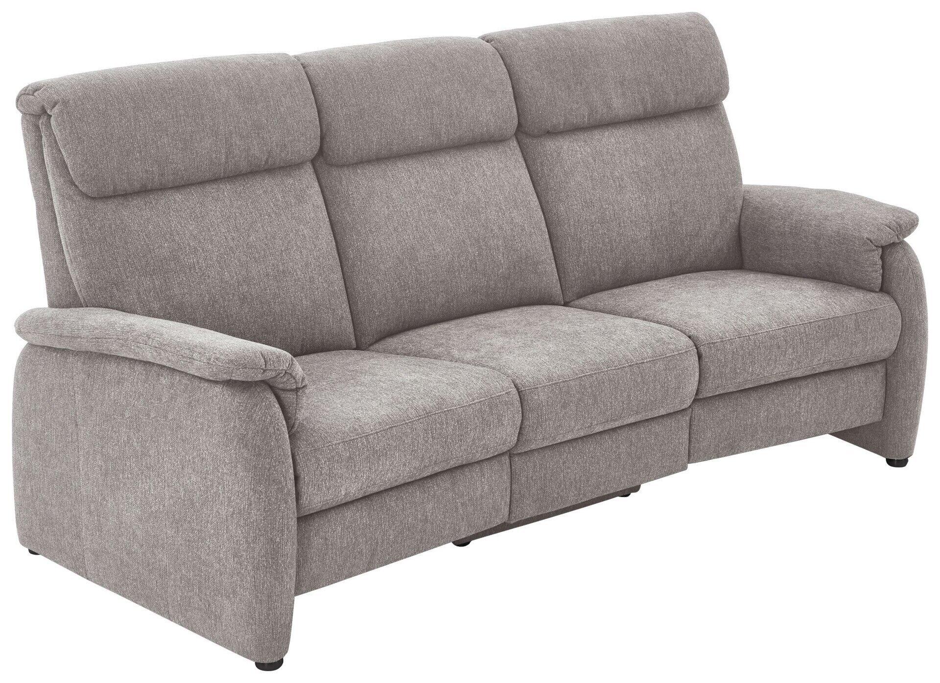 Trapezsofa 821 in Grau mit schräg angeordneten Rückenlehnen und ausgezogener Liegefläche, aus der Perspektive leicht erhöht dargestellt.
