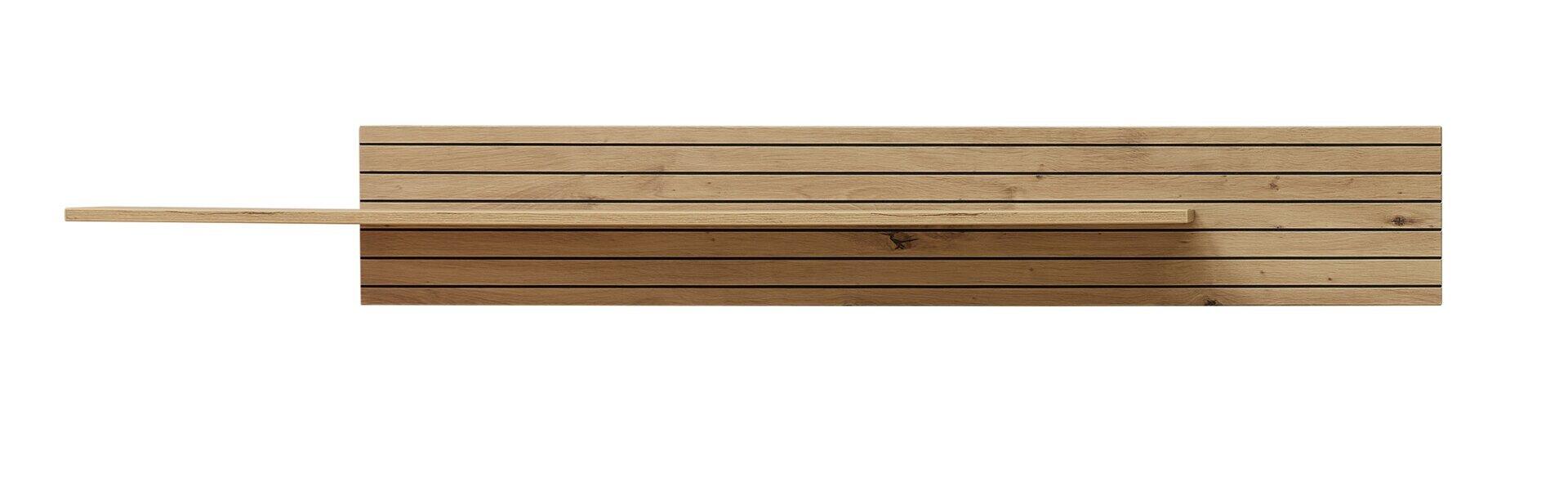 Wandboard Ina mit Artisan Eiche Leistenoptik und seitlicher, kleiner Ablagefläche, dargestellt in Seitenansicht mit strukturiertem Wandhintergrund.