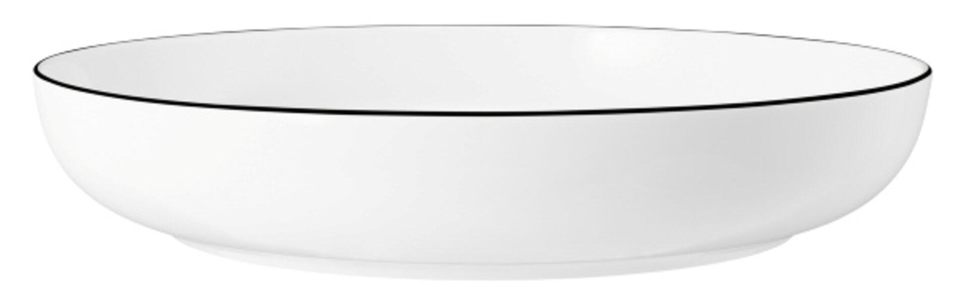 Weiße Foodbowl "Modern Life" mit schwarzem Farbrand, seitliche Ansicht zeigt die abgerundete Form und den glatten Rand.