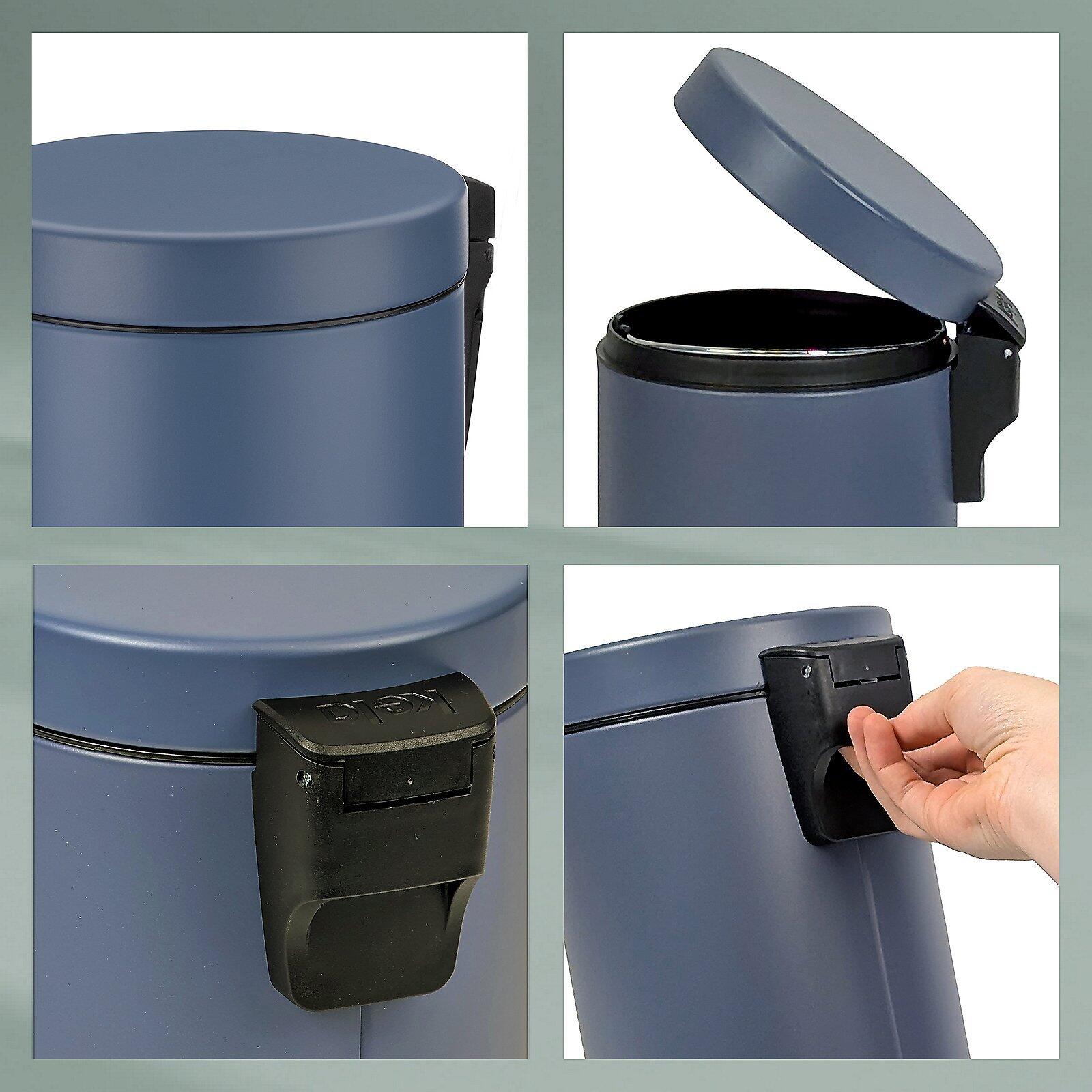 Kosmetikeimer Monaco, ø17cm, H: 26cm, 3L, zeigt frontale Ansicht, geöffneten Innenraum und Detailaufnahme des Verschlussmechanismus.