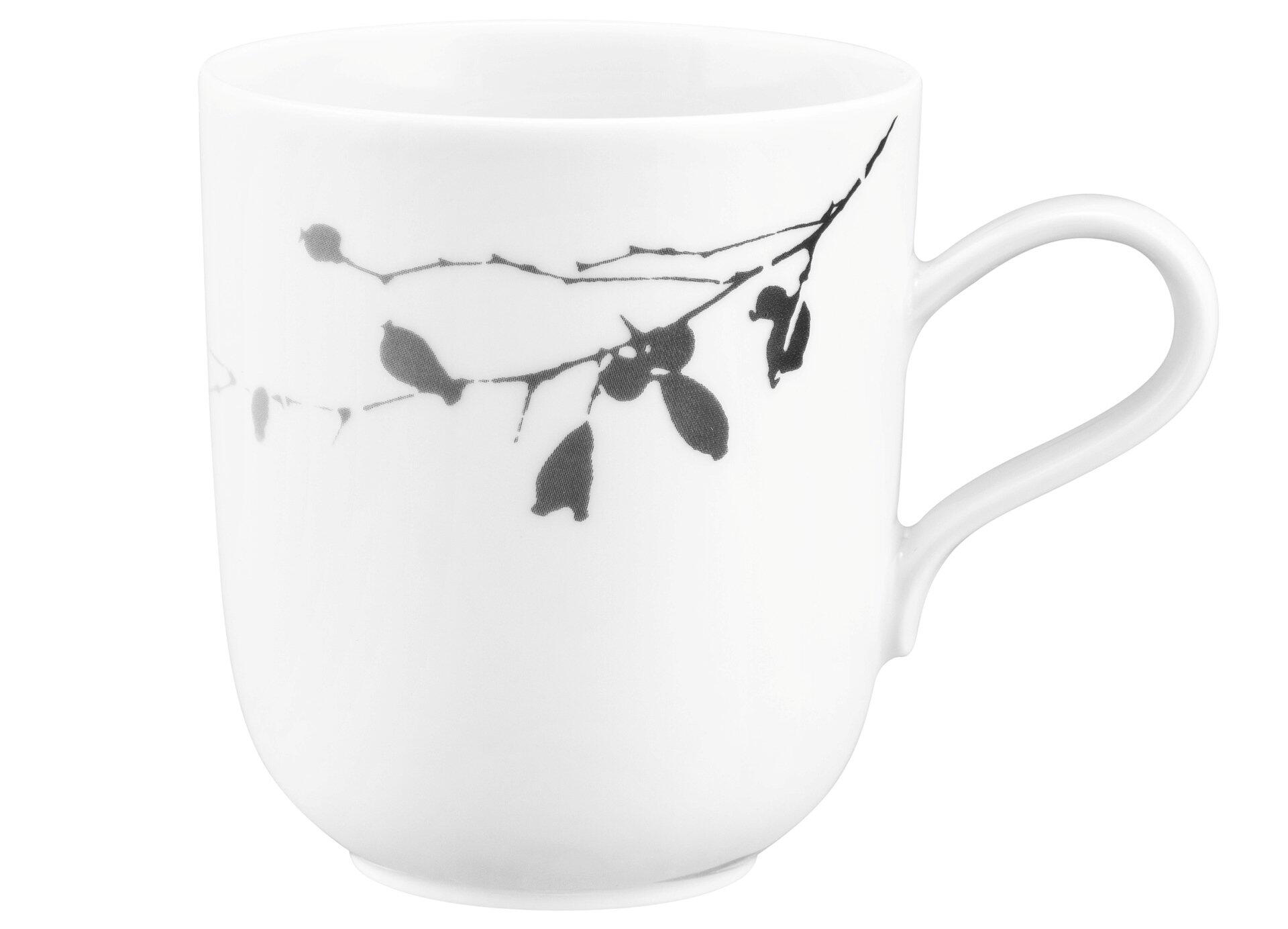 Weißer, konischer Becher Liberty mit floralem Dark Rose Hip Dekor, elegantem Henkel und modernem Design.