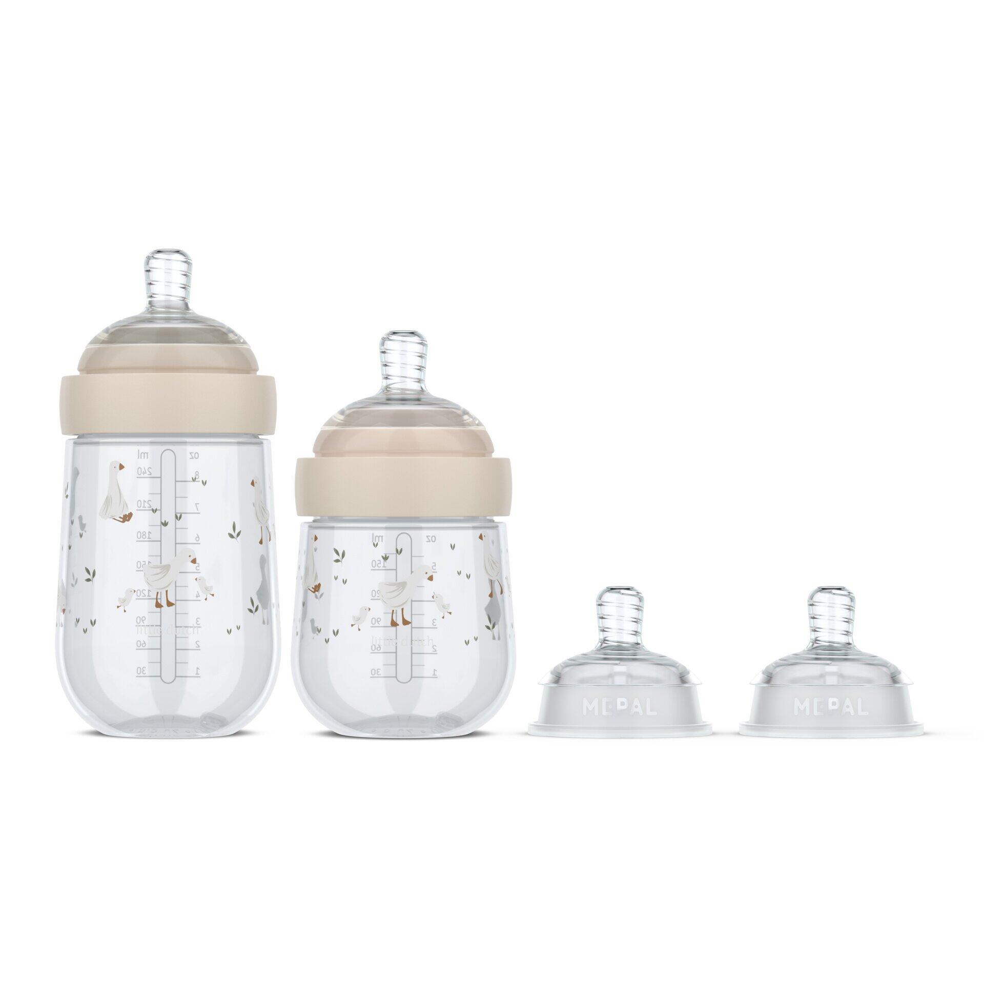 Babyflaschen Mio Baby, Mio mit Glasfließkörper, Holzdeckel und Milliliter-Skala