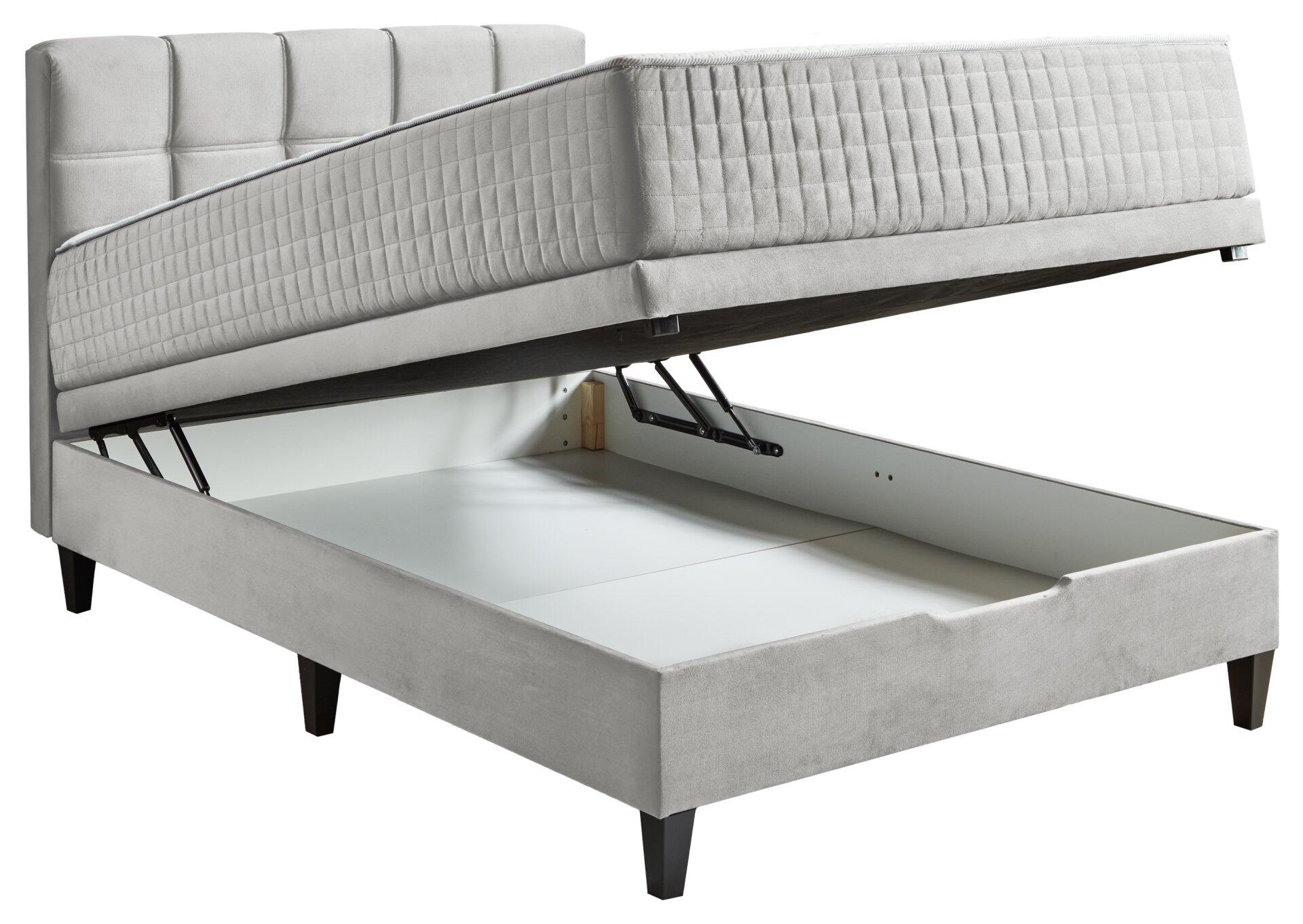 Boxspringbett Wien BX2590 mit hochklappbarem Lattenrost und Stauraum, Detailaufnahme des Mechanismus zum Hochklappen.