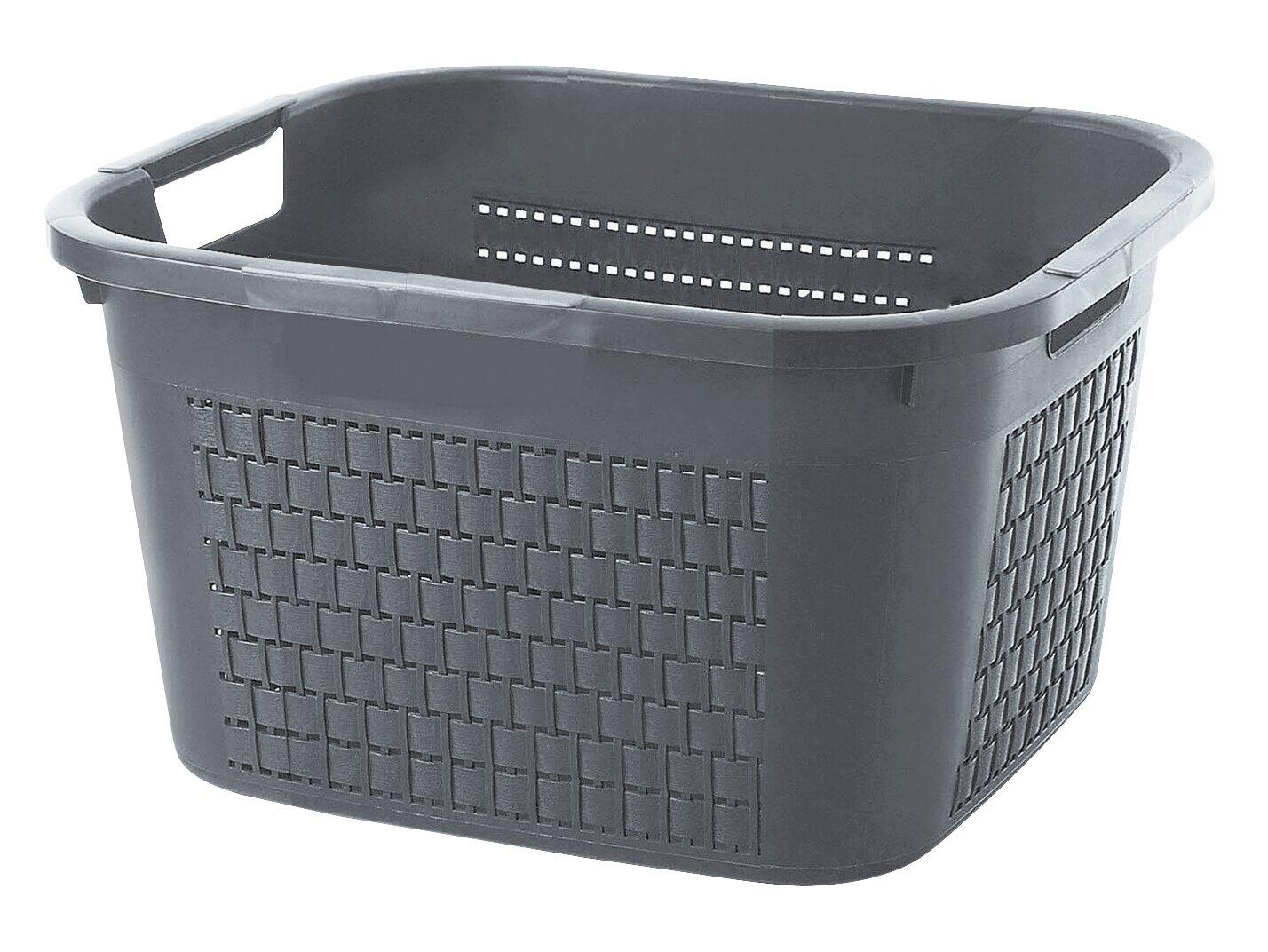 Rotho Kunststoff Braun Wäschekorb, Country – Anthrazit – Ca.33,5X22,5X43,5Cm
