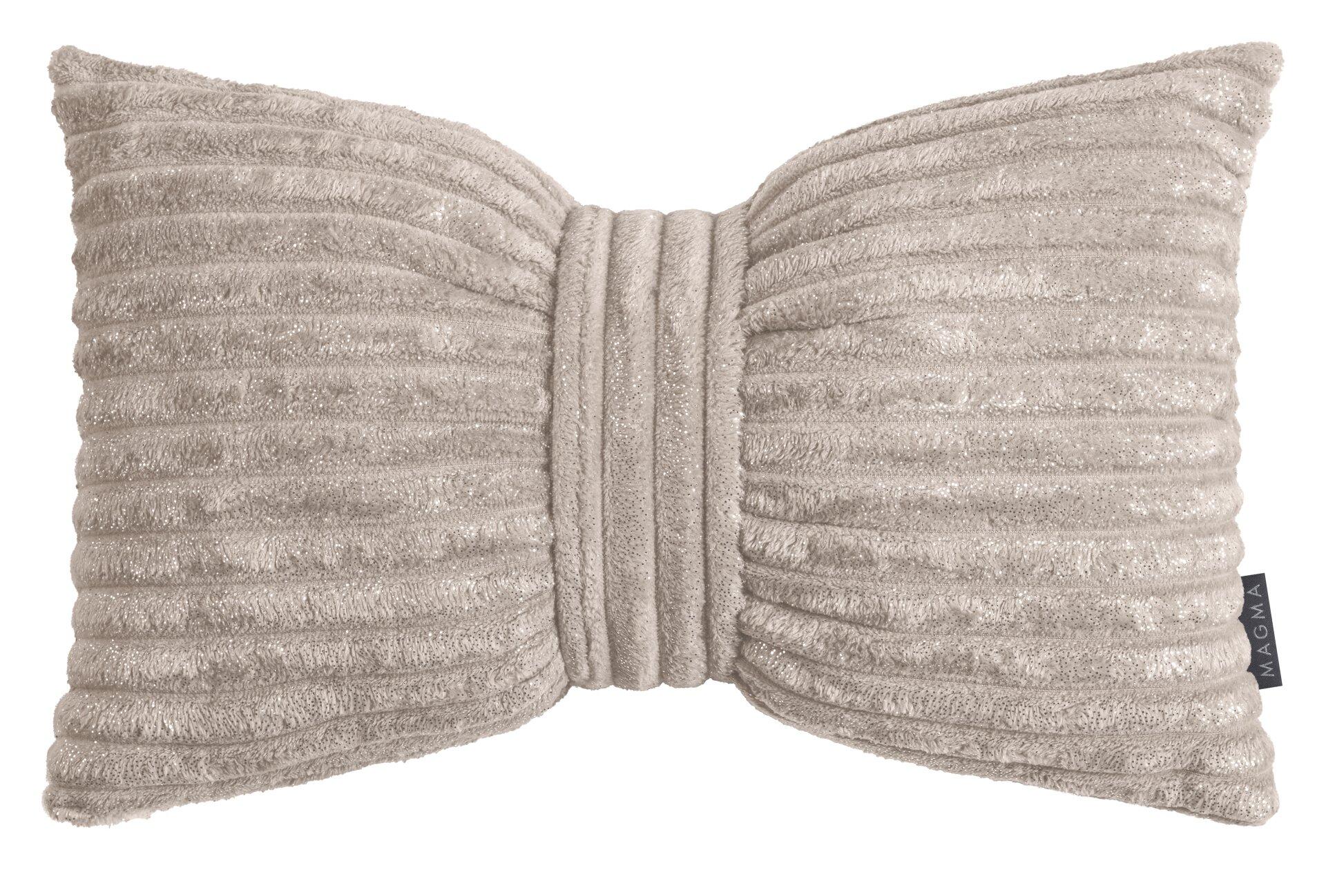Schleifenkissen Silencio in Taupe mit dekorativer Stoffschlaufe und gewebter Oberfläche.
