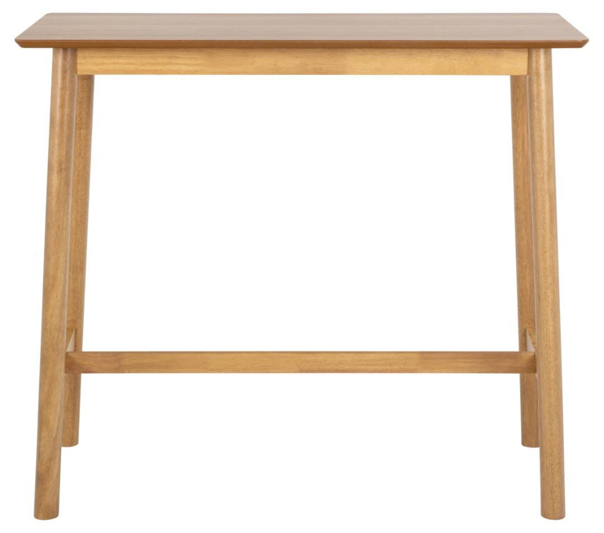 Bartisch Barlow mit schrägen Tischbeinen und Querstrebe, aus der Frontalperspektive dargestellt.